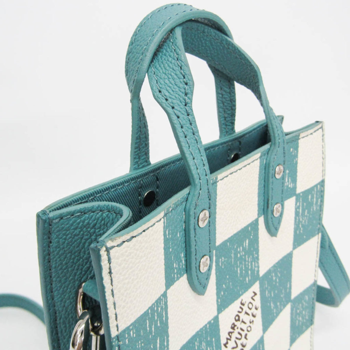Louis Vuitton Sac Plat Limited Edition Marque Deposee Damier Giant Turquoise Canvas Handbag (Pre-Owned)