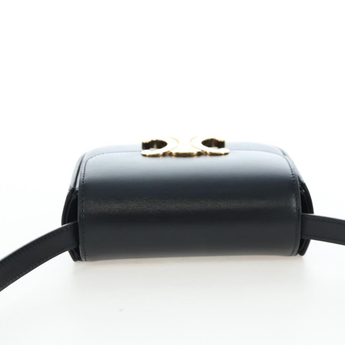 Celine Triomphe Smooth Calfskin Black Leather Shoulder Bag Bag (Pre-Owned)