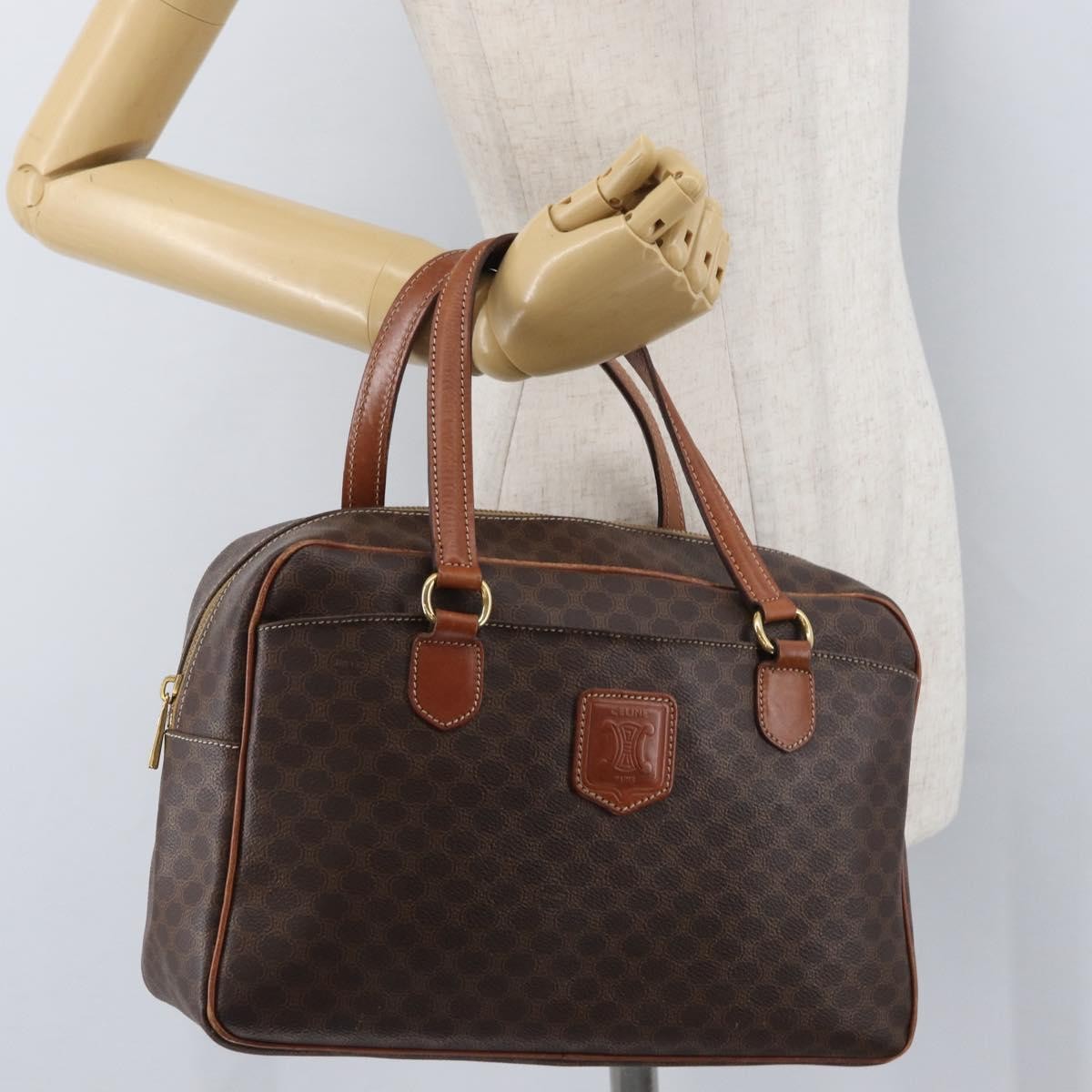 Celine Vintage Macadam Canvas And Leather Brown Canvas Handbag (Pre-Owned)