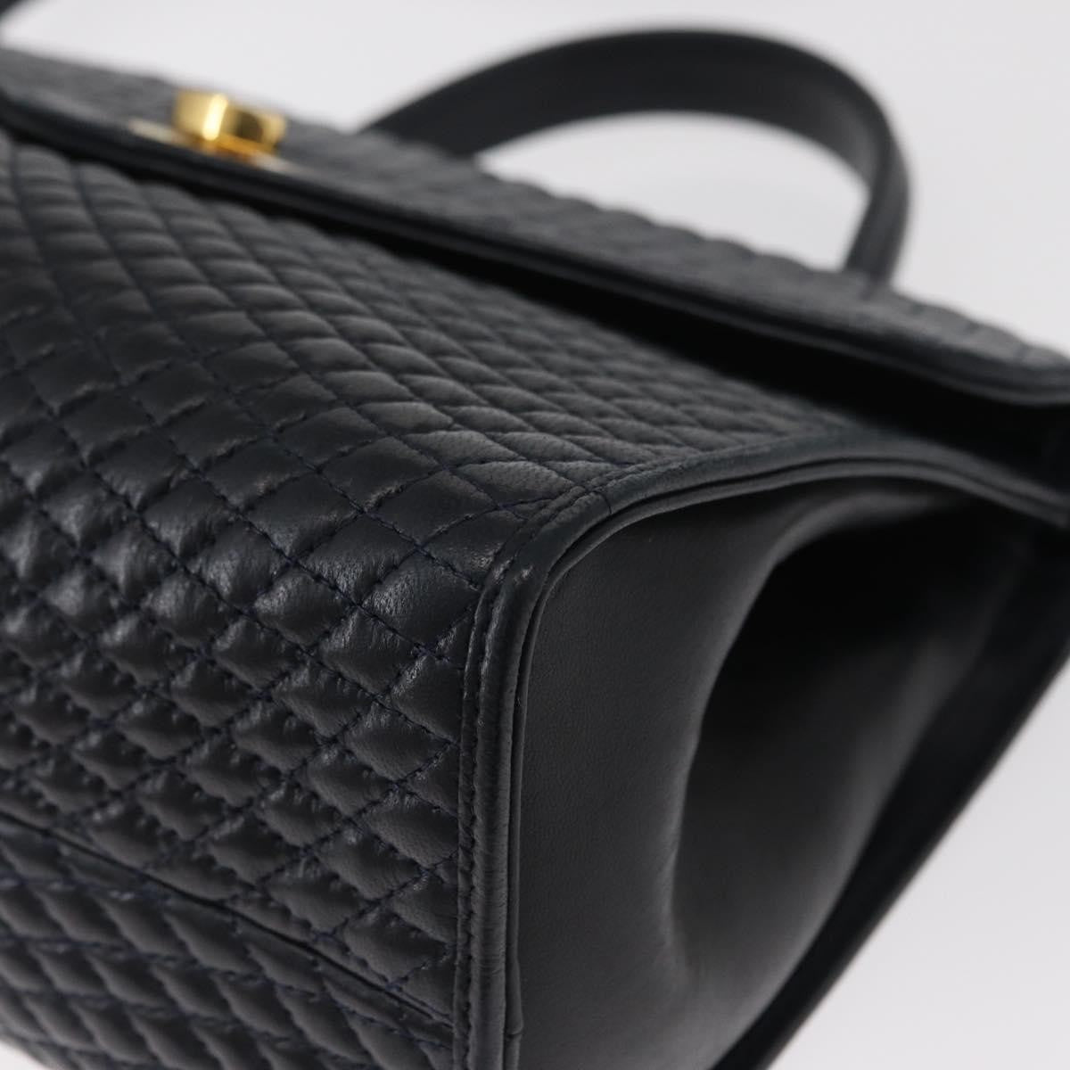 Bally Vintage Quilted Leather Navy Leather Handbag (Pre-Owned)