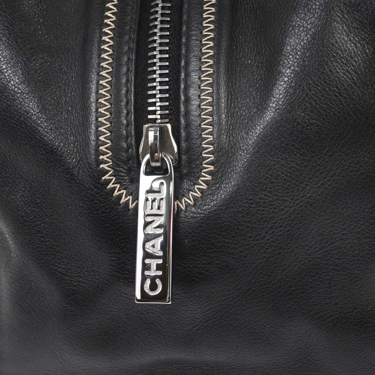 Chanel Cc Bowler Leather Black Leather Handbag (Pre-Owned)