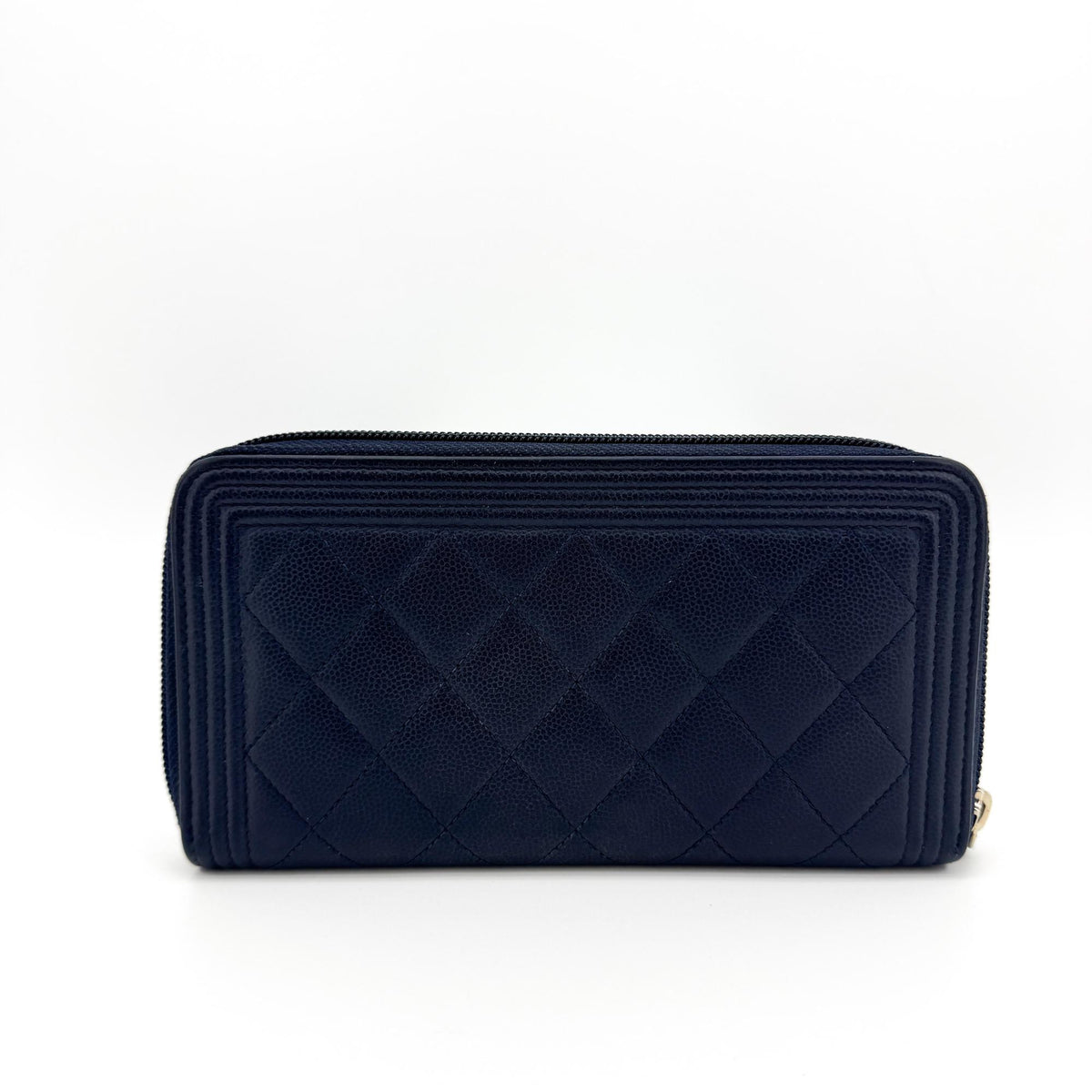 Chanel Boy Zip Around Quilted Caviar Black Leather Wallets Accessory (Pre-Owned)