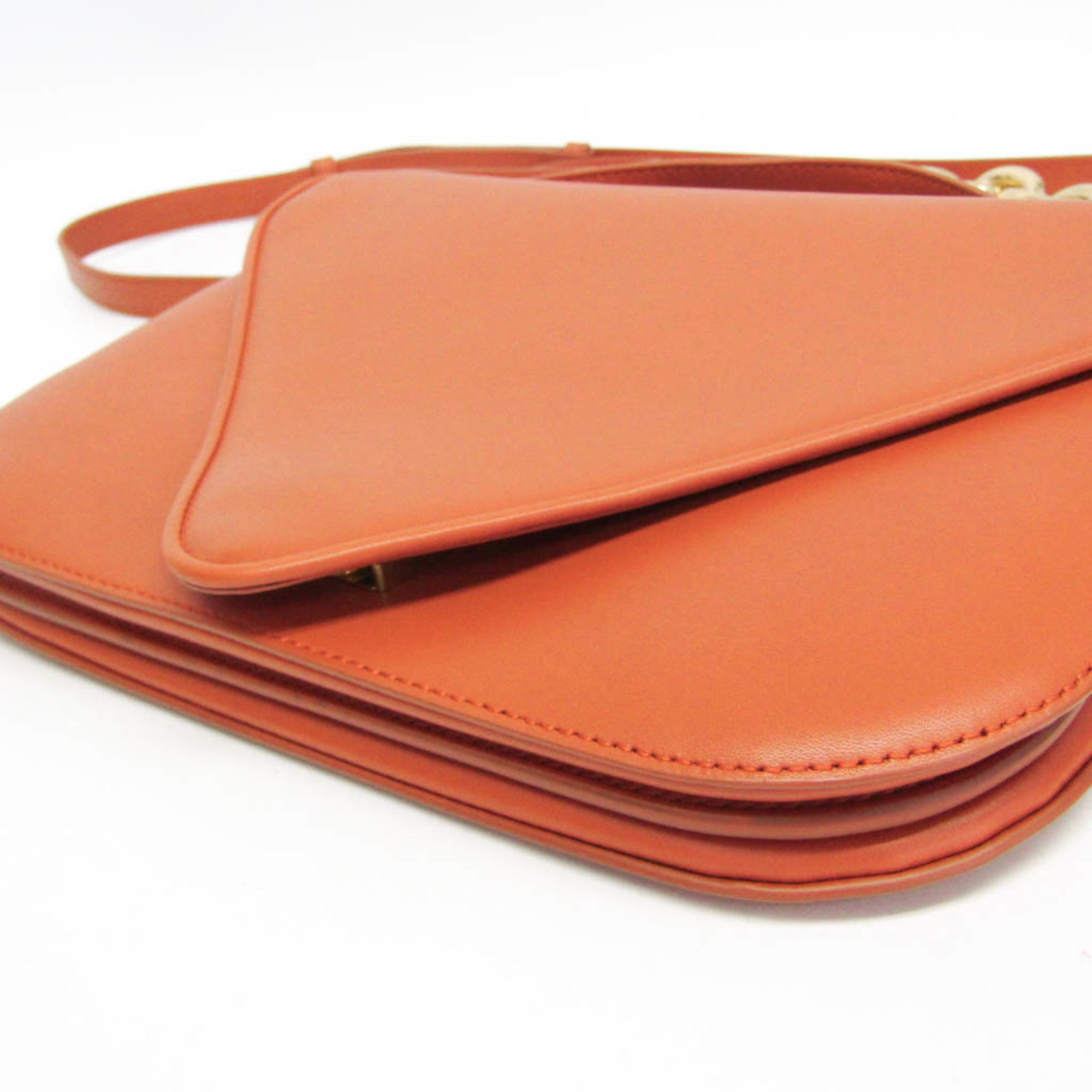Bottega Veneta Mount Leather Orange Leather Shoulder Bag Bag (Pre-Owned)