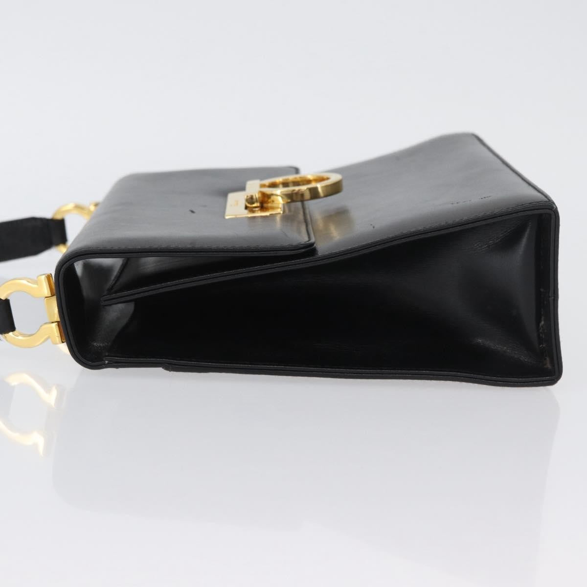 Salvatore Ferragamo Gancini Flap Leather Black Leather Shoulder Bag Bag (Pre-Owned)