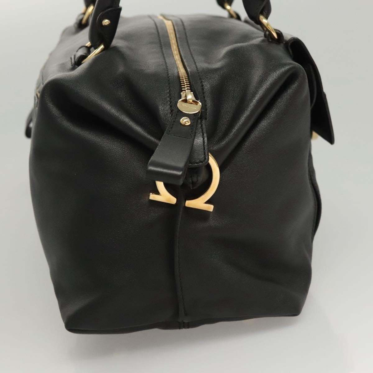 Salvatore Ferragamo Gancini Leather Black Leather Handbag (Pre-Owned)