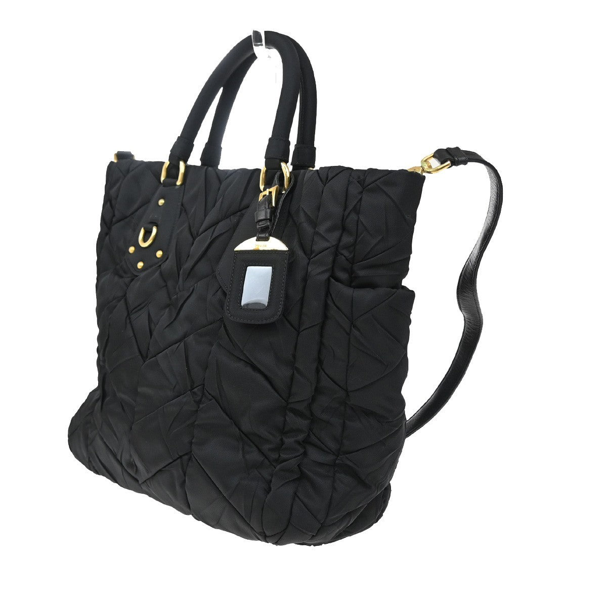 Prada Convertible Side Pocket Tote Chevron Tessuto Black Nylon Tote Bag Bag (Pre-Owned)