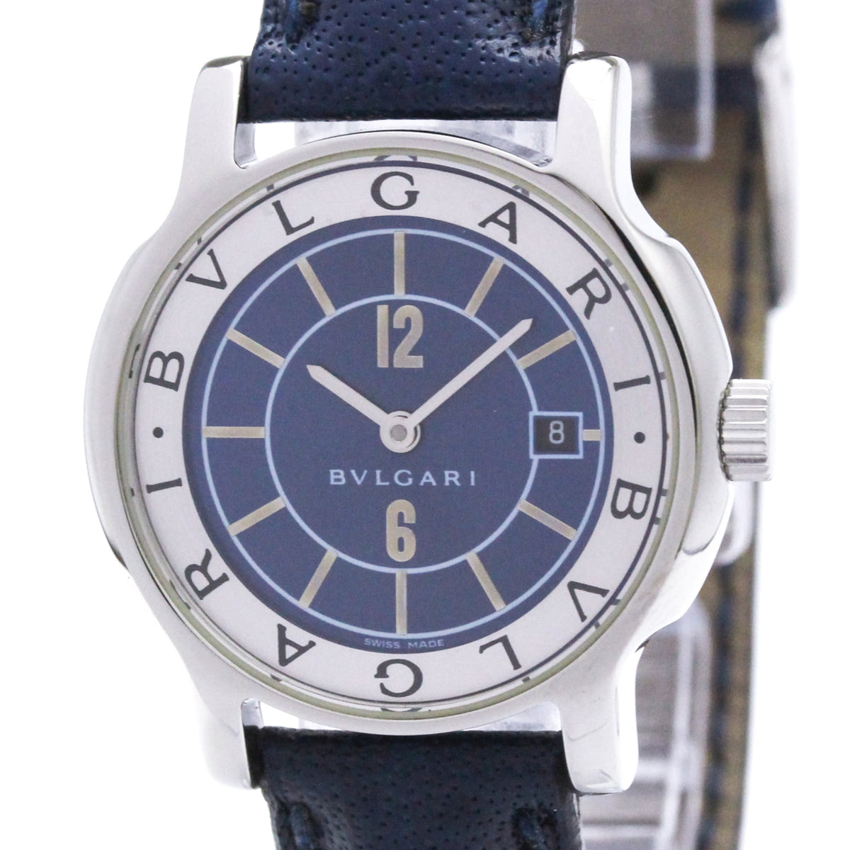 Bvlgari Solotempo Quartz Stainless Steel And Leather Watch (Pre-Owned)