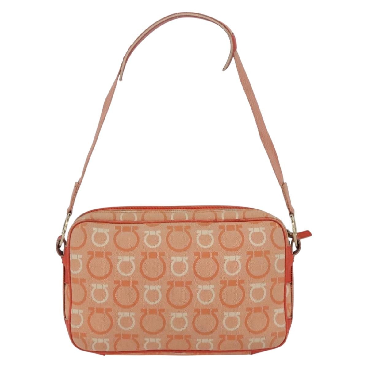 Salvatore Ferragamo Gancini Canvas Orange Canvas Shoulder Bag Bag (Pre-Owned)