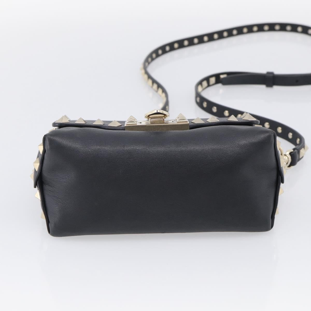Valentino Garavani Rockstud Flip Lock Flap Leather Black Leather Handbag (Pre-Owned)