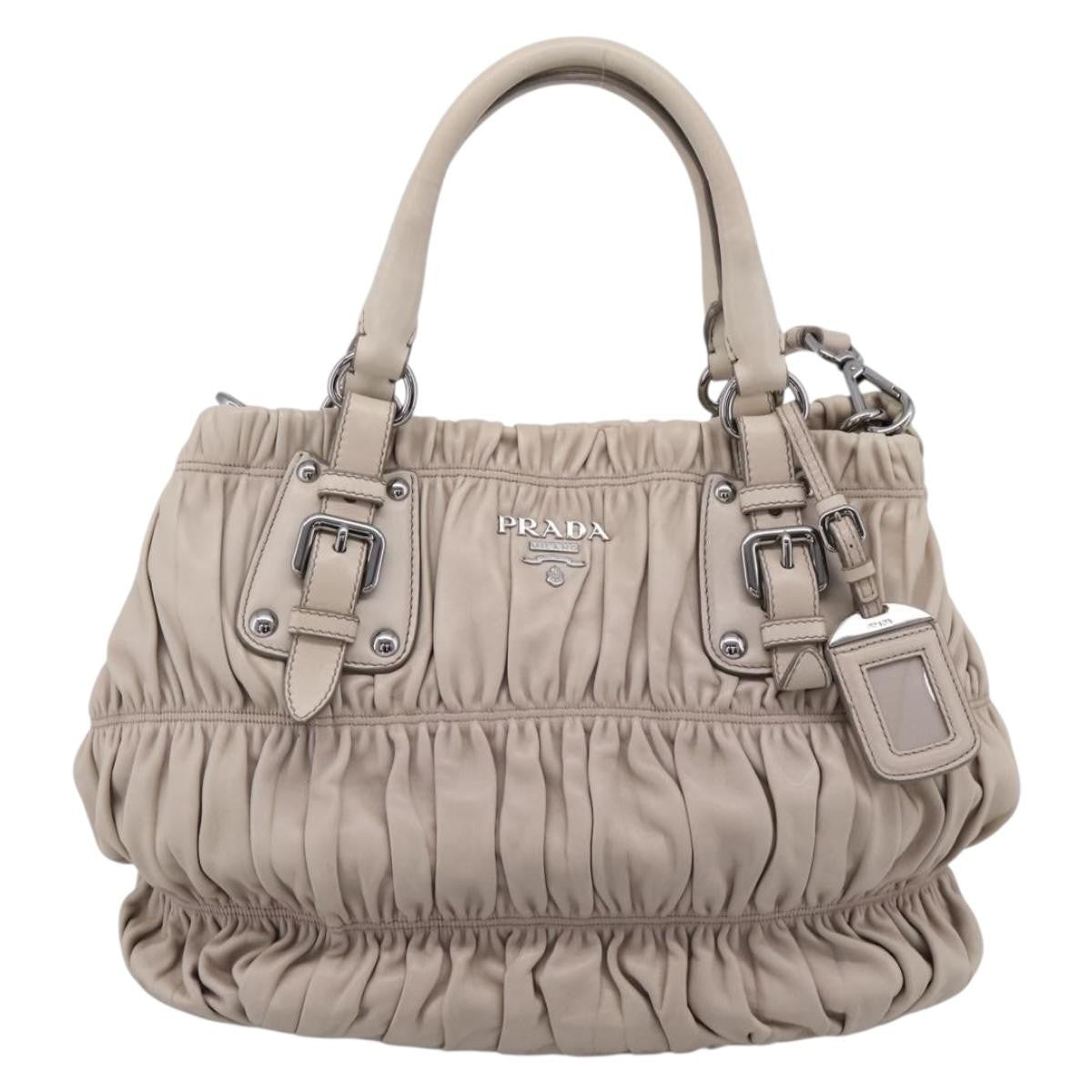 Prada Gaufre Convertible Nappa Leather Beige Leather Tote Bag Bag (Pre-Owned)