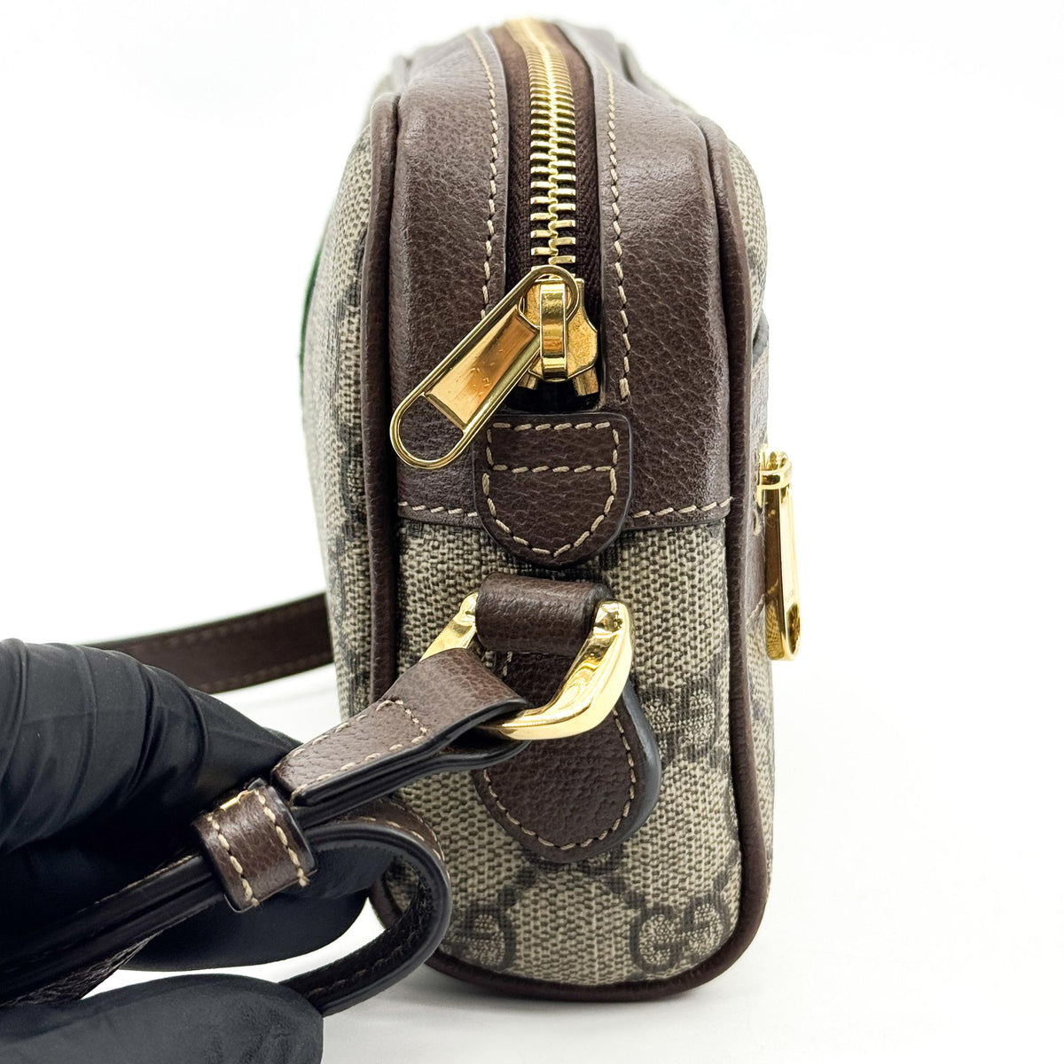 Gucci Ophidia Double Zip Gg Coated Canvas Brown Canvas Crossbody Bag Bag (Pre-Owned)