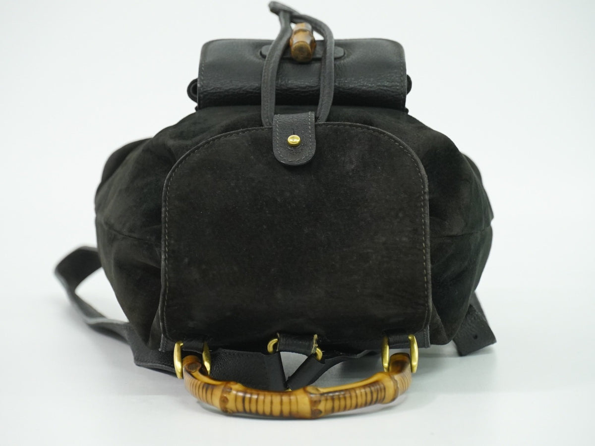Gucci Vintage Bamboo Suede Black Suede Backpack Bag (Pre-Owned)