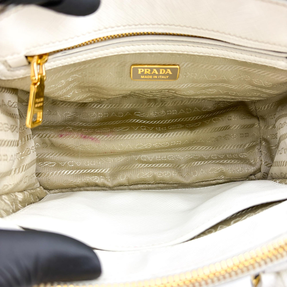Prada Galleria Double Zip Saffiano Leather White Leather Tote Bag Bag (Pre-Owned)