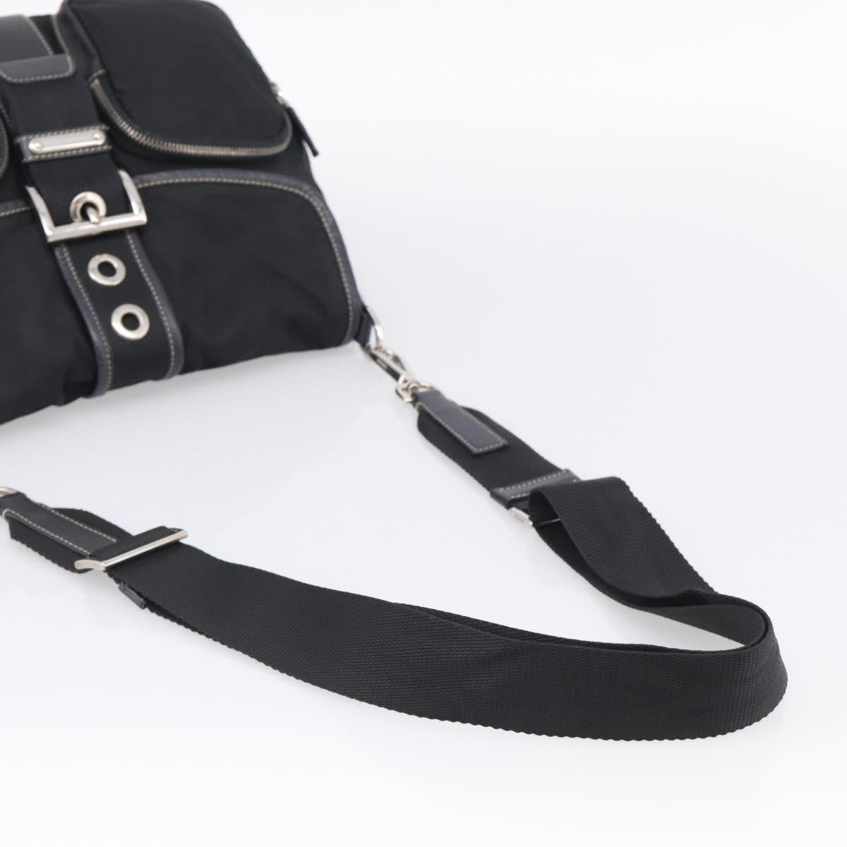 Prada Double Pocket Messenger Tessuto Black Nylon Handbag (Pre-Owned)