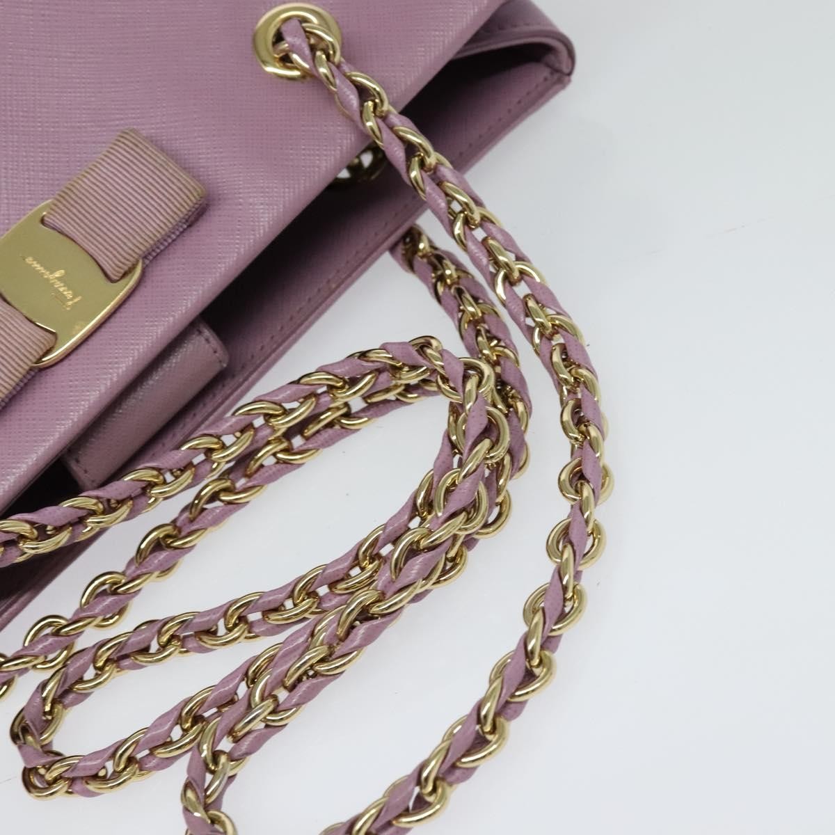 Salvatore Ferragamo Vara Bow Chain Tote Leather Purple Leather Tote Bag Bag (Pre-Owned)