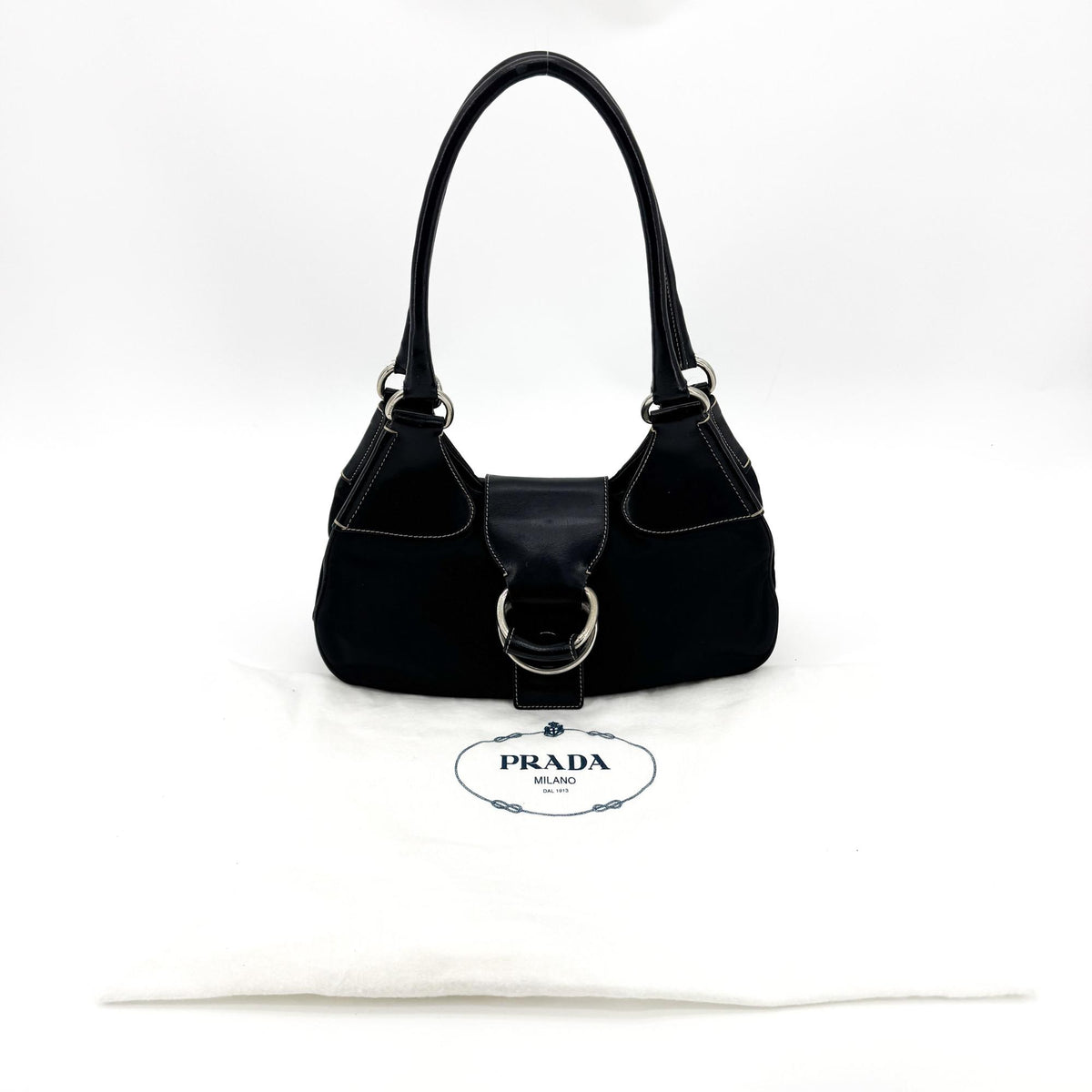 Prada Shoulder Bag Leather Black Nylon Shoulder Bag Bag (Pre-Owned)