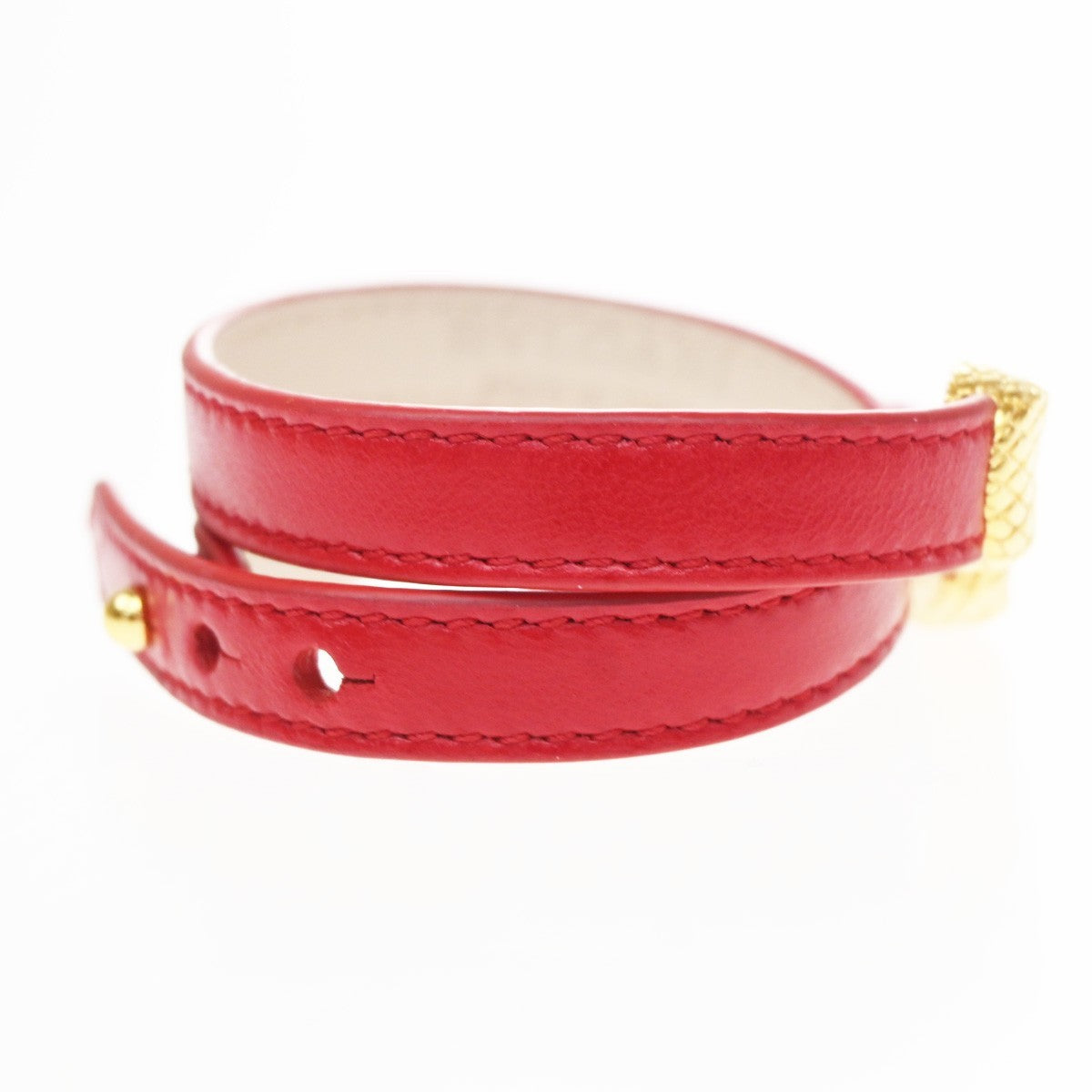 Bvlgari Serpenti Forever Double Wrap Leather Red Leather Bracelet Jewelry (Pre-Owned)