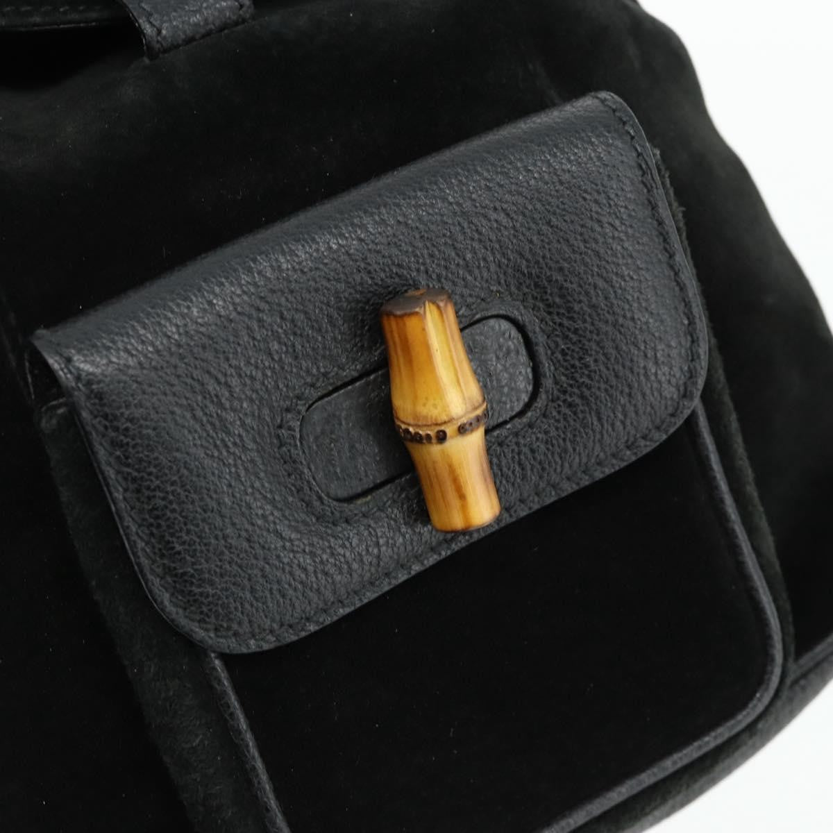 Gucci Gucci Bamboo Daim Black Suede Backpack Bag (Pre-Owned)