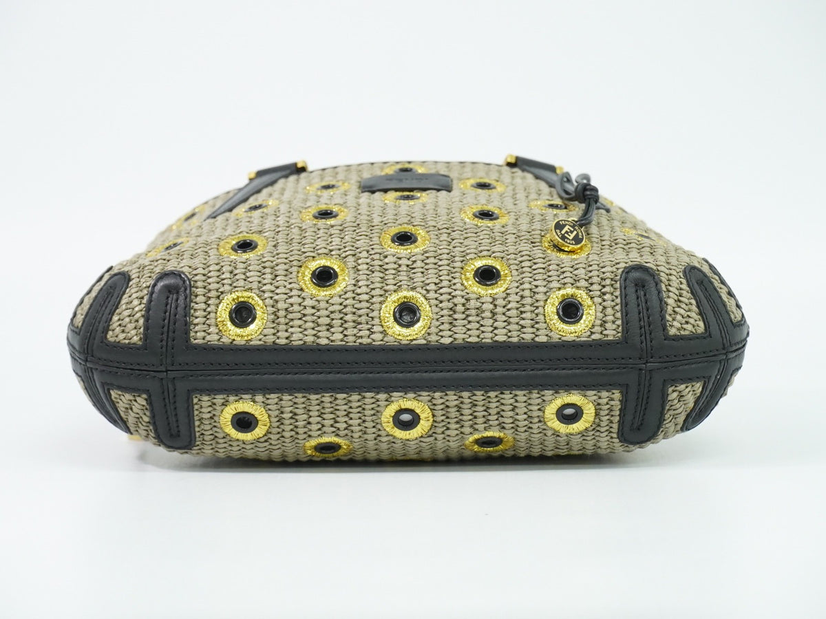 Fendi B. Fab Convertible Tote Grommet Embellished Raffia Beige Leather Handbag (Pre-Owned)