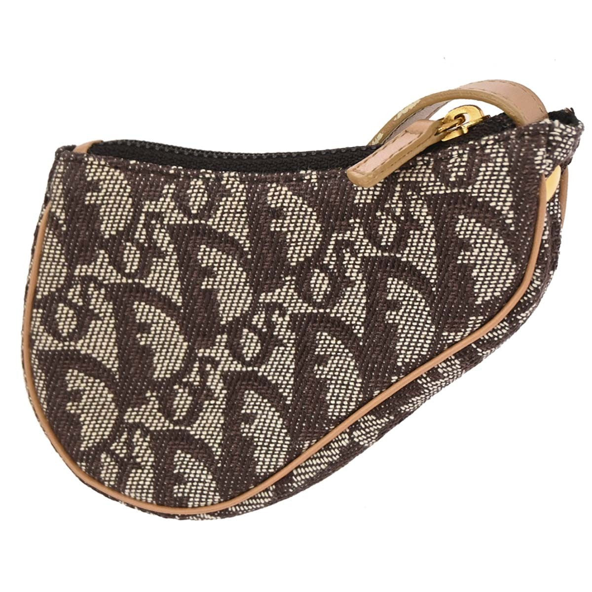 Christian Dior Vintage Saddle Zip Coin Purse Diorissimo Canvas Brown Canvas Clutche & Pouche Bag (Pre-Owned)