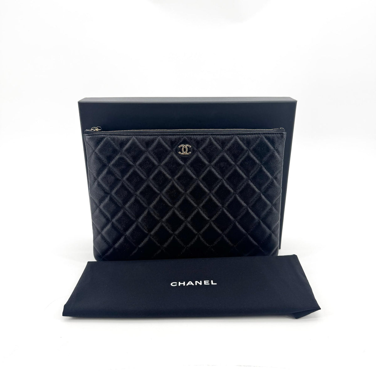Chanel O Case Clutch Quilted Caviar Black Leather Clutche & Pouche Bag (Pre-Owned)