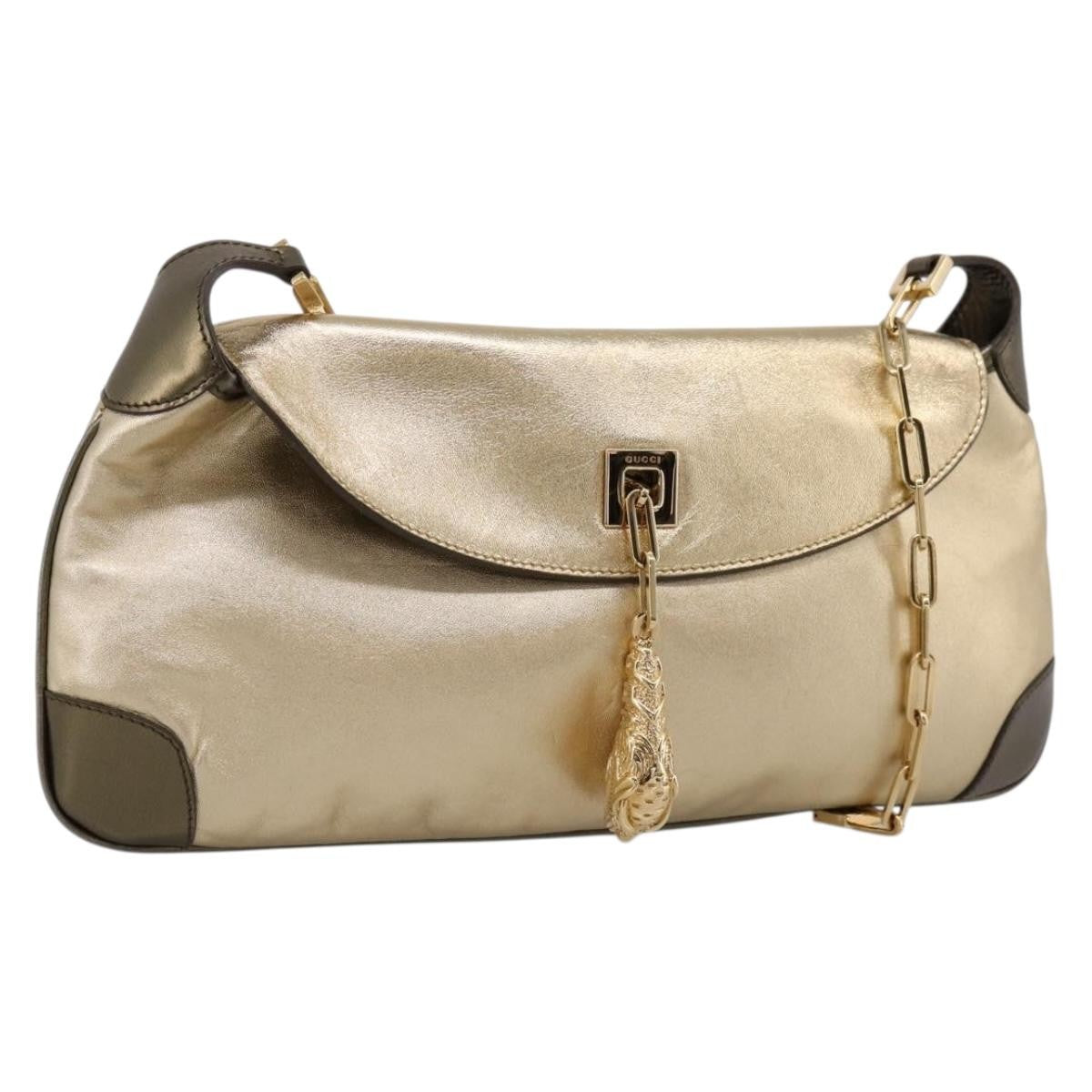 Gucci Tiger Charm Leather Gold Leather Shoulder Bag Bag (Pre-Owned)