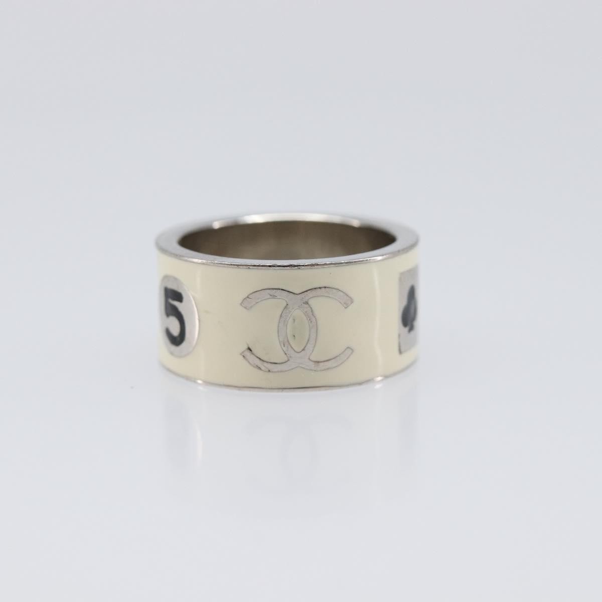 Chanel Heart Band Metal And Enamel Silver Metal Ring Jewelry (Pre-Owned)