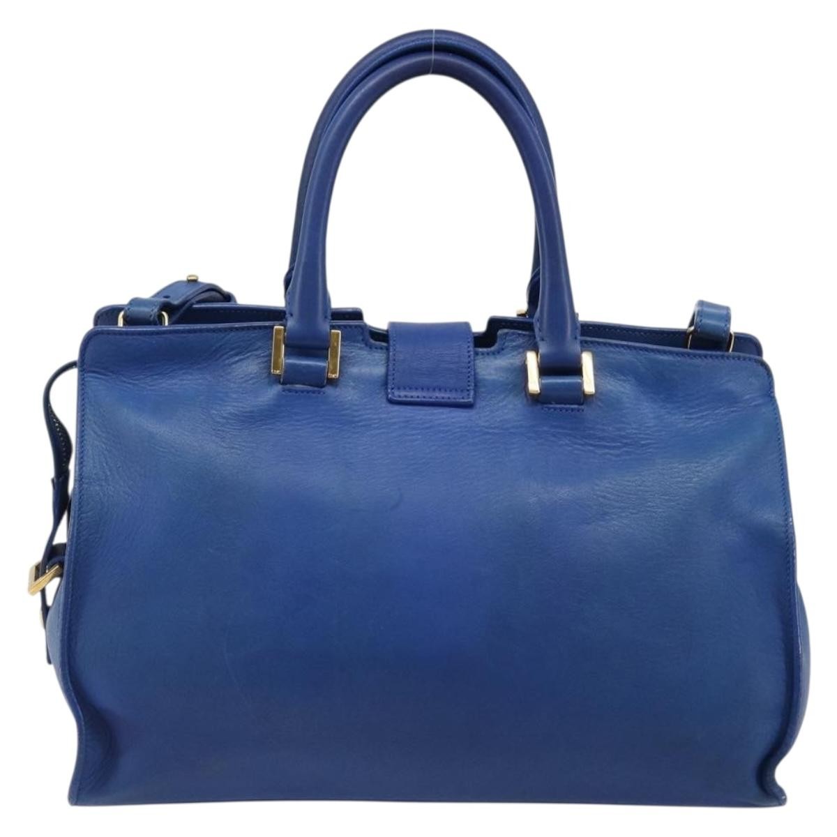 Saint Laurent Classic Y Cabas Leather Blue Leather Tote Bag Bag (Pre-Owned)