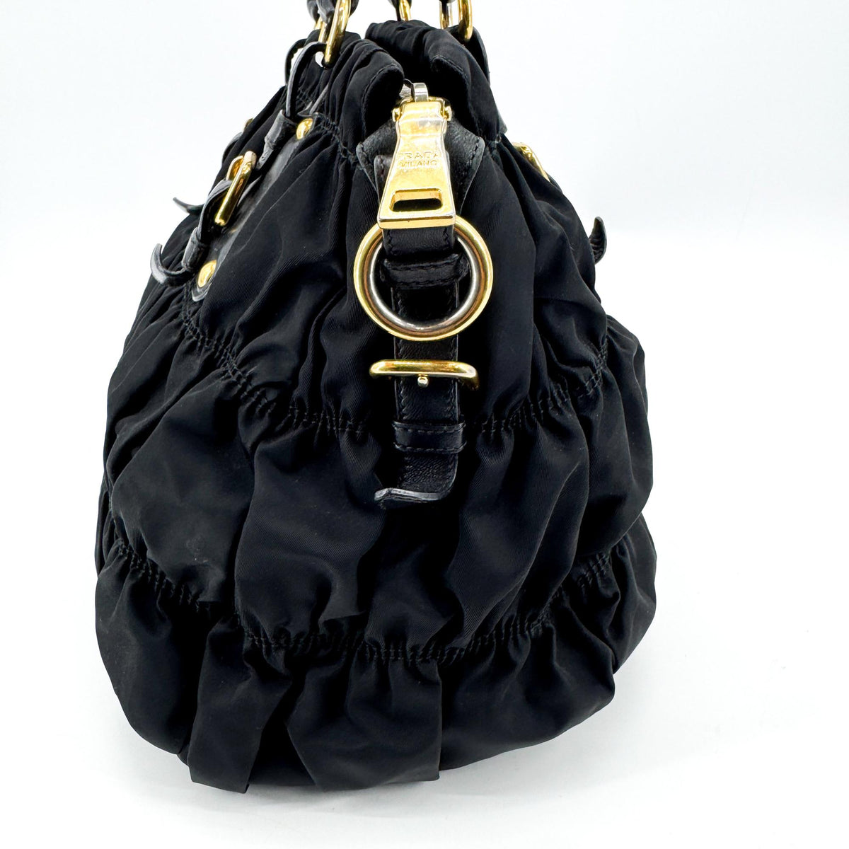 Prada Gaufre Convertible Leather And Tessuto Black Nylon Tote Bag Bag (Pre-Owned)