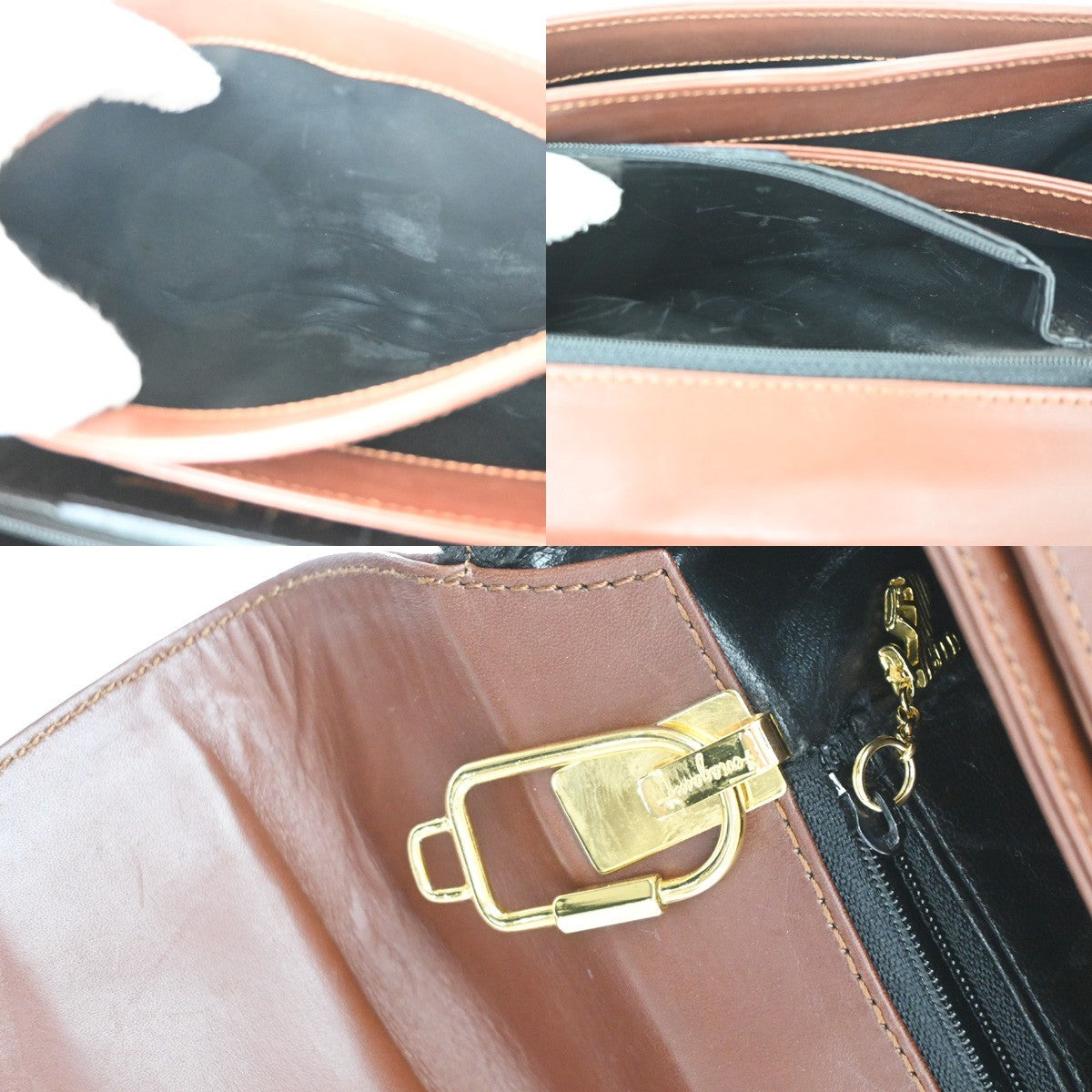 Salvatore Ferragamo Vintage Top Handle Leather Brown Leather Handbag (Pre-Owned)