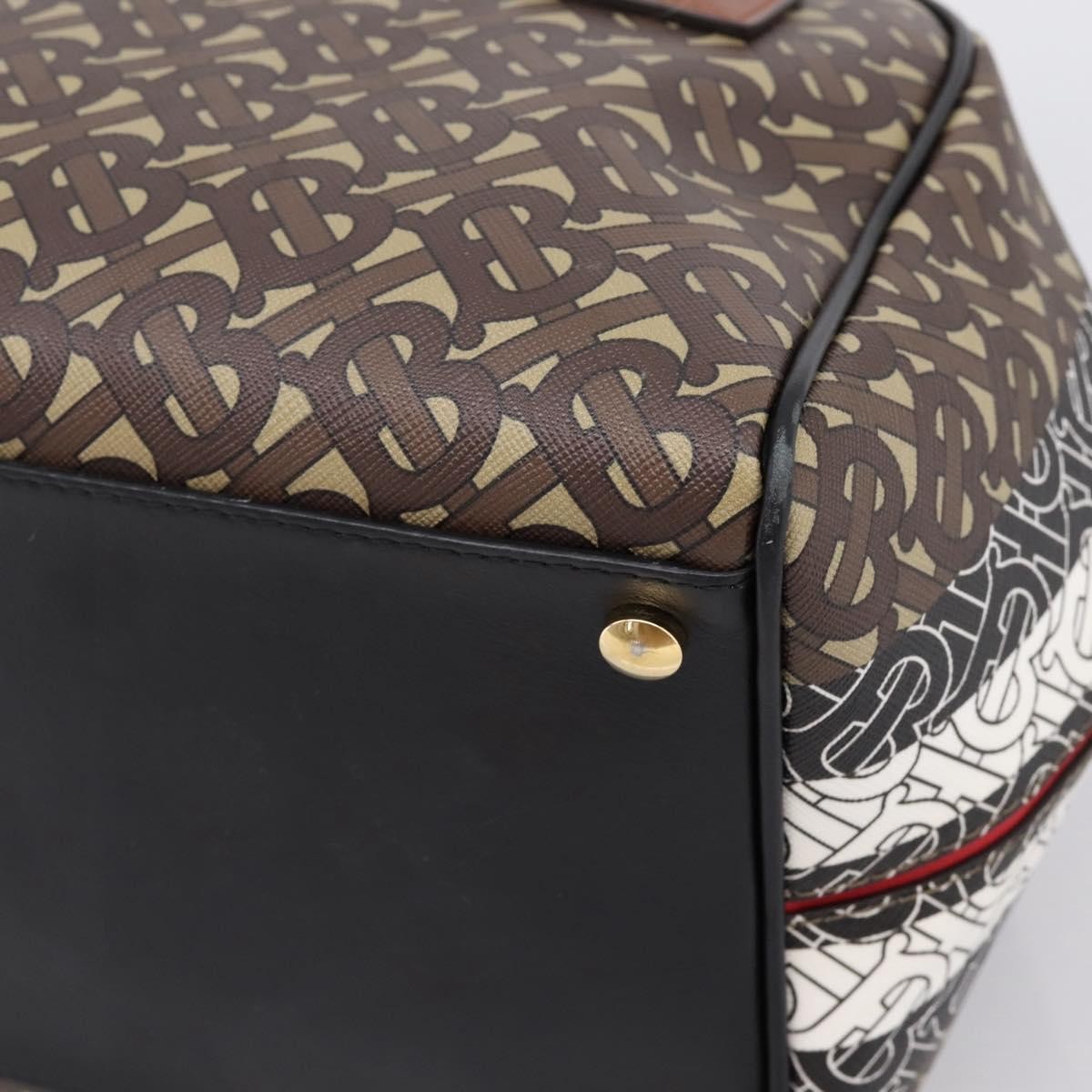 Burberry Tb Half Cube Duffle Monogram Embossed Leather Brown Canvas Handbag (Pre-Owned)