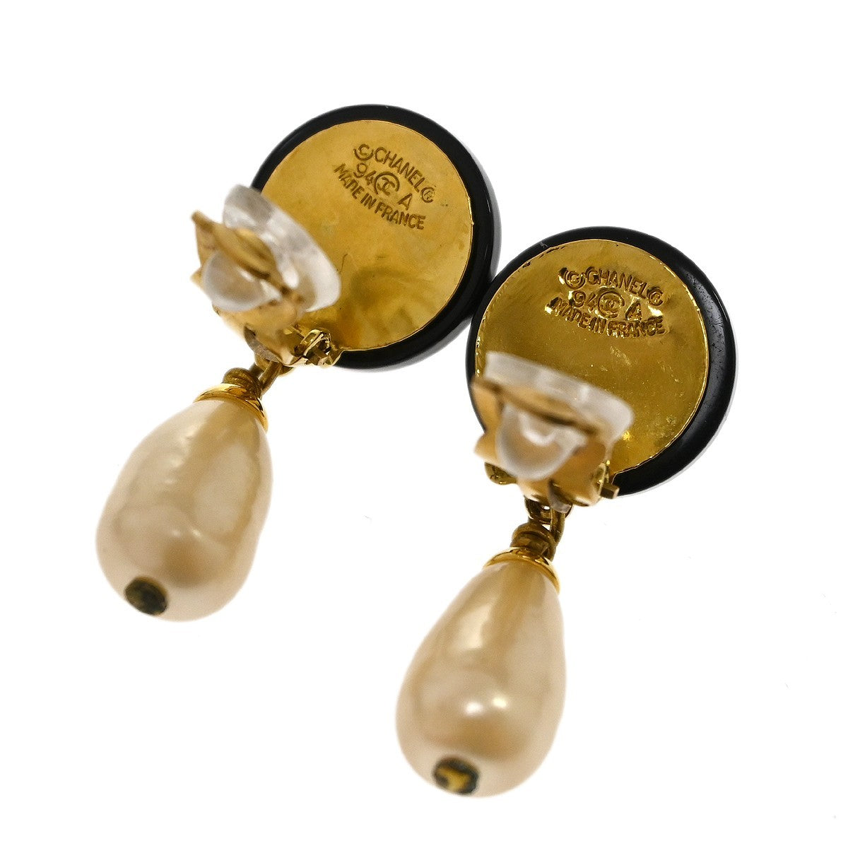 Chanel Cc Pearl Drop Faux Pearl And Metal Gold Gold_Plated Earrings Jewelry (Pre-Owned)