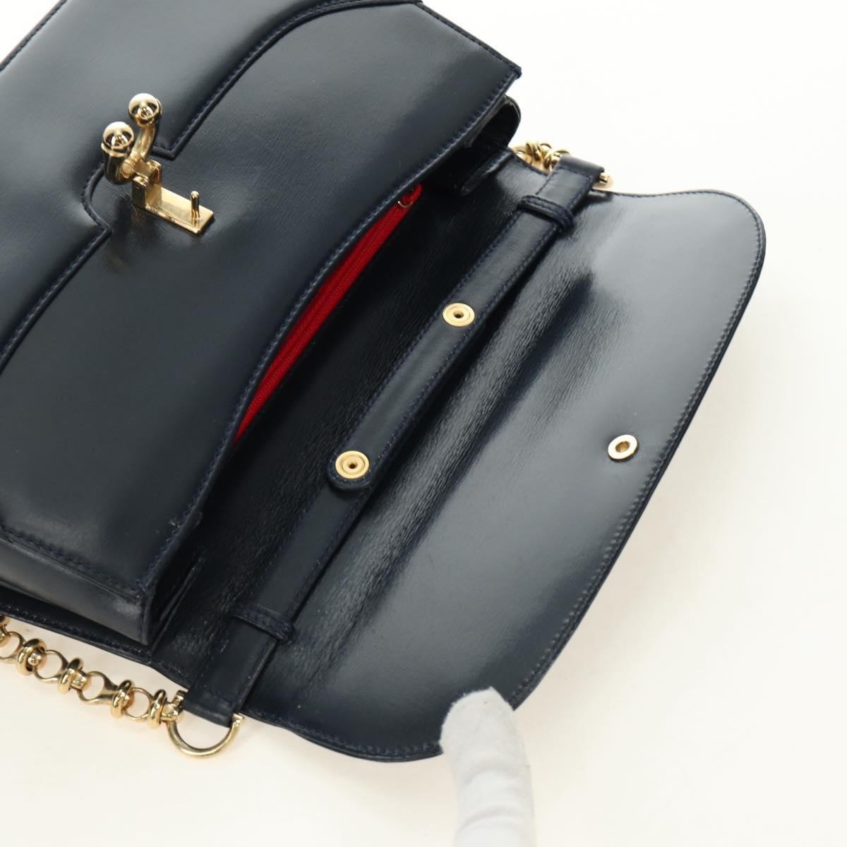 Gucci Chain Flap Leather Navy Leather Shoulder Bag Bag (Pre-Owned)
