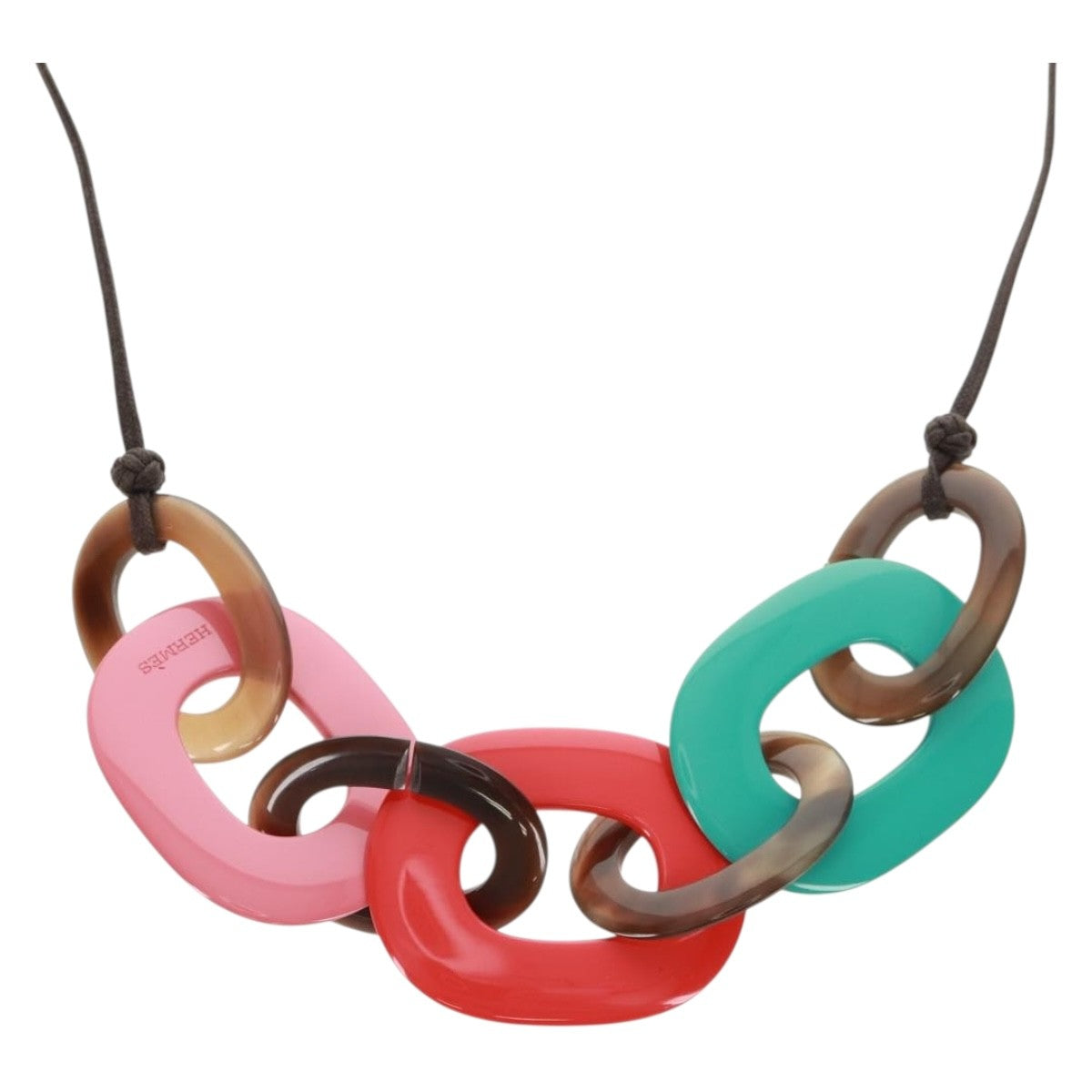 Hermes Karamba Lacquered Buffalo Horn And Waxed Cotton Multicolour Plastic Necklace Jewelry (Pre-Owned)