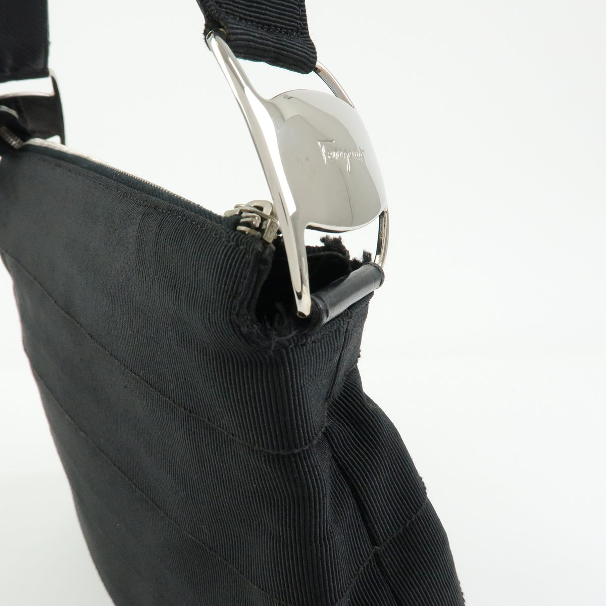 Salvatore Ferragamo Vara Leather Black Canvas Tote Bag Bag (Pre-Owned)