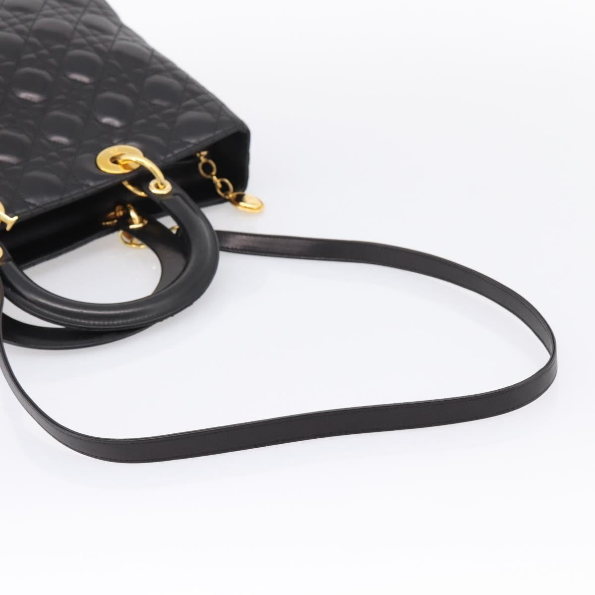 Christian Dior Vintage Lady Dior Cannage Quilt Lambskin Black Leather Handbag (Pre-Owned)