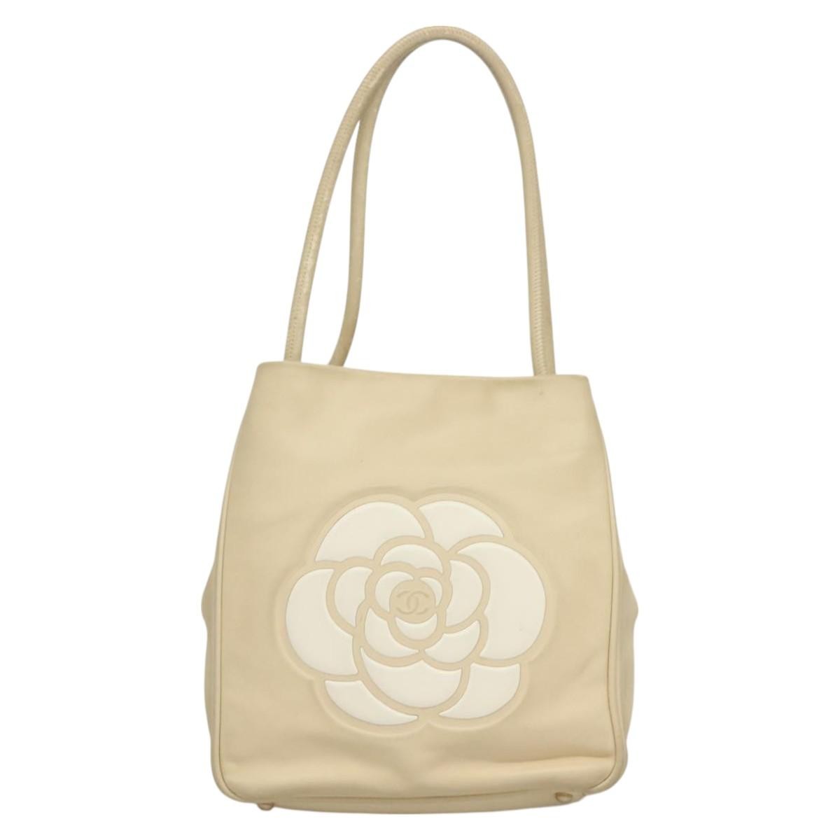 Chanel Camellia Tote Leather Beige Leather Tote Bag Bag (Pre-Owned)