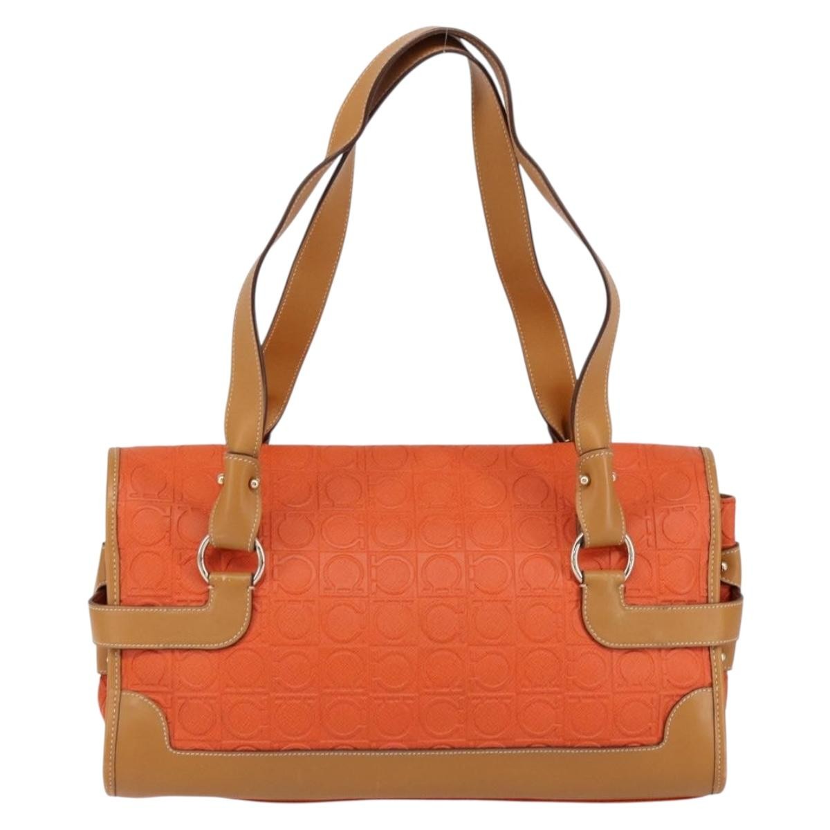 Salvatore Ferragamo Gancini Canvas Orange Pvc Shoulder Bag Bag (Pre-Owned)