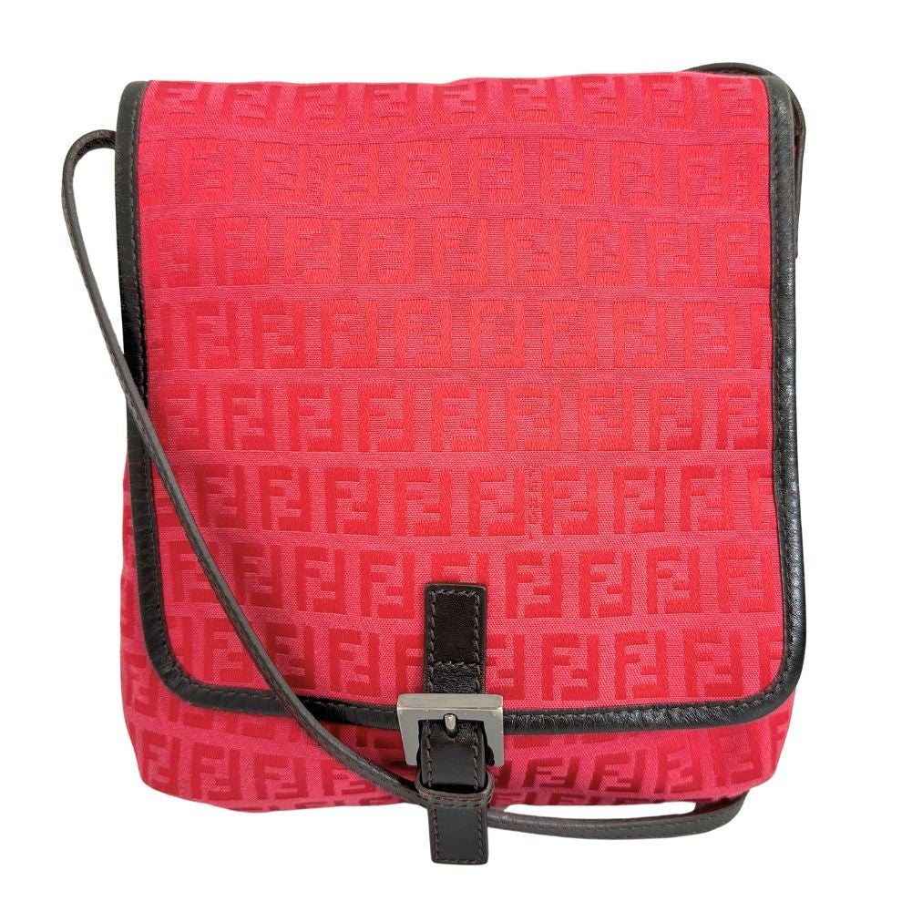 Fendi Flap Zucca Canvas Red Canvas Shoulder Bag Bag (Pre-Owned)