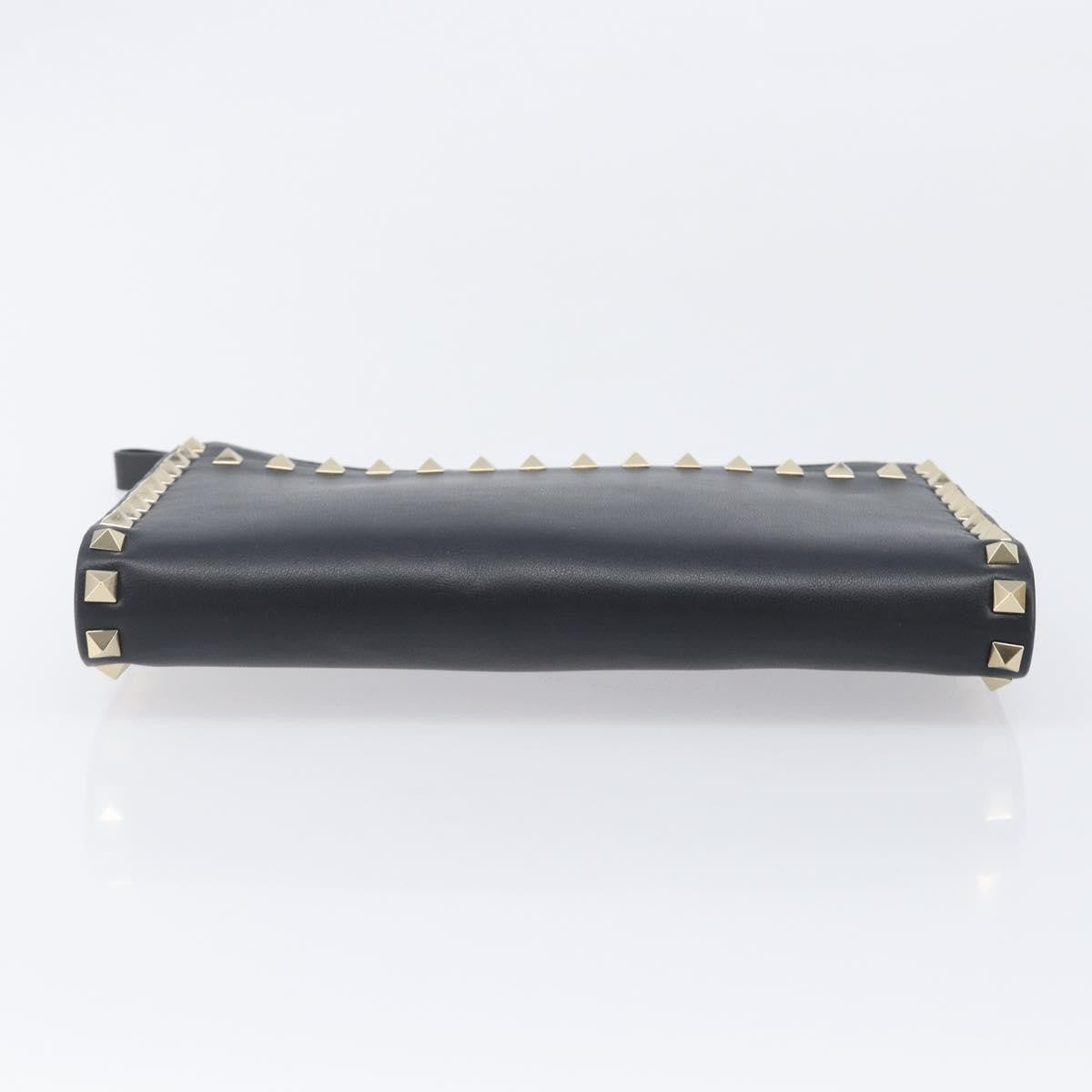 Valentino Garavani Rockstud Flat Wristlet Leather Black Leather Clutche & Pouche Bag (Pre-Owned)