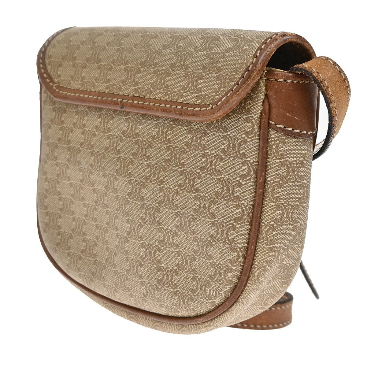 Celine Besace Flap Triomphe Coated Canvas Brown Canvas Handbag (Pre-Owned)