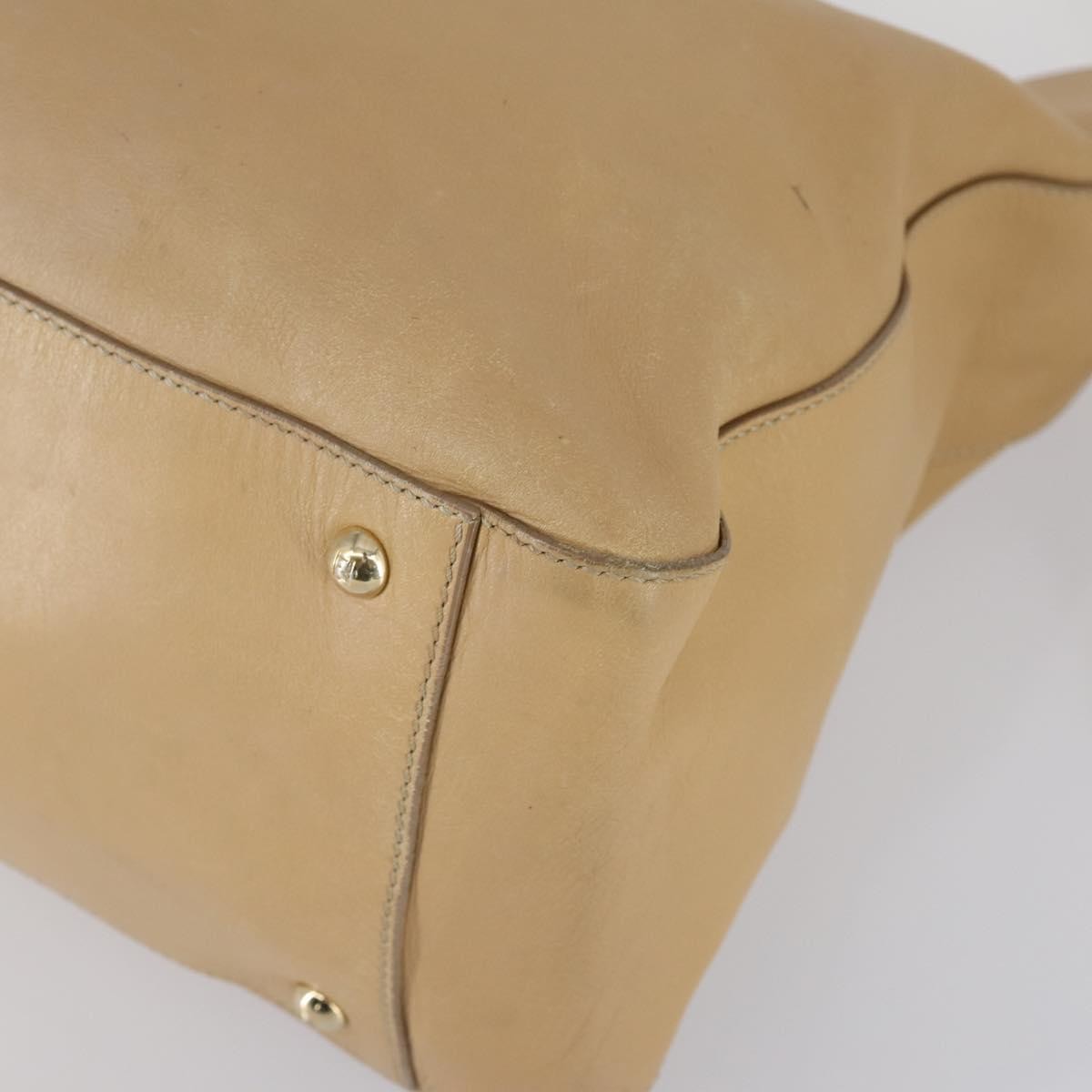 Fendi Twins Tote Leather Beige Leather Tote Bag Bag (Pre-Owned)