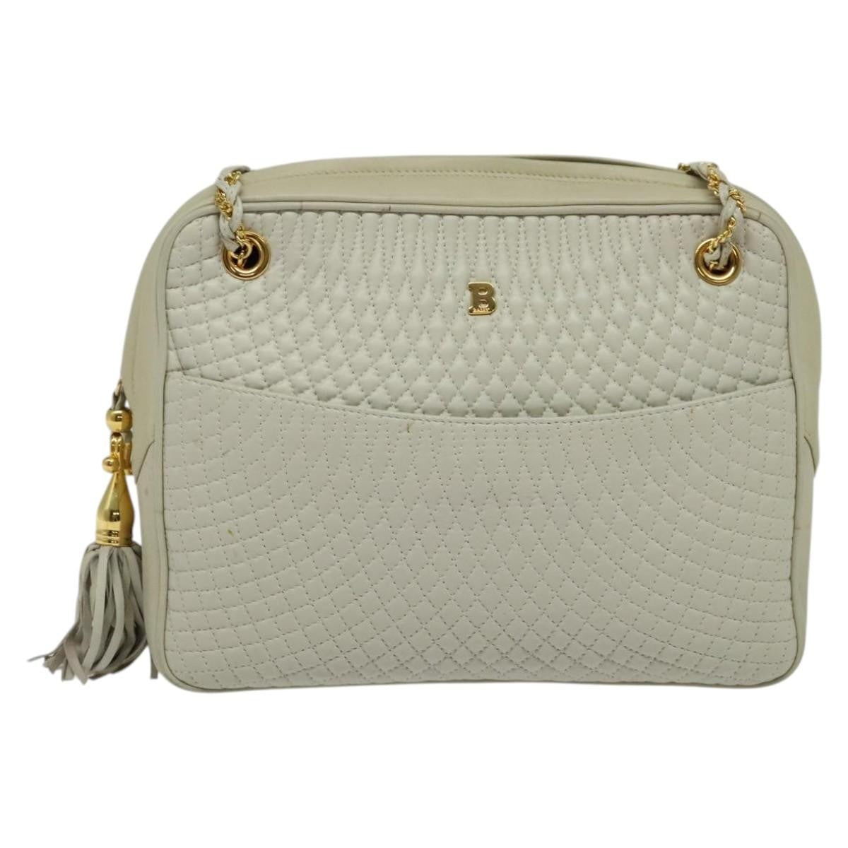Bally Vintage Chain Quilted Leather Ecru Leather Shoulder Bag Bag (Pre-Owned)