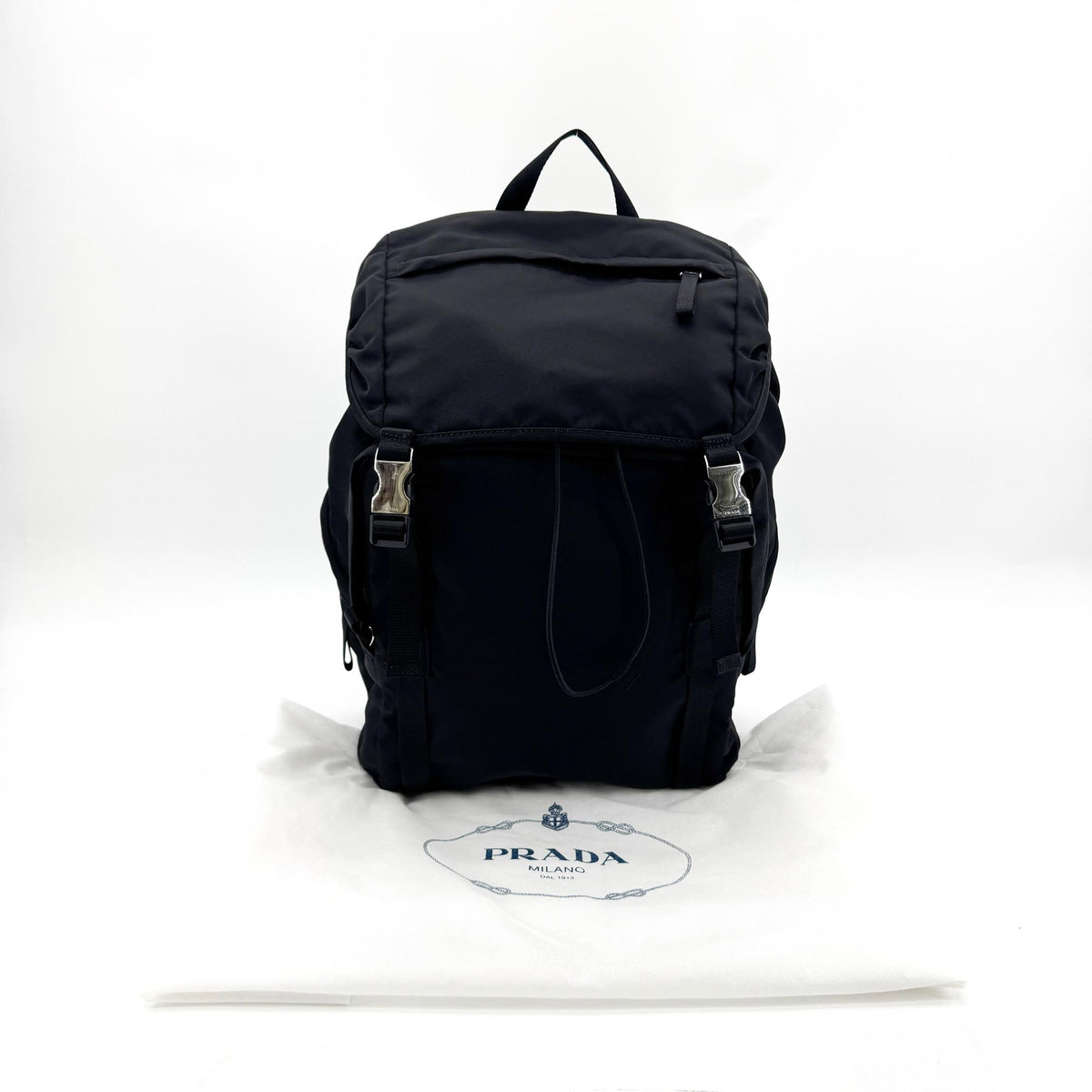 Prada Double Buckle Tessuto Black Nylon Backpack Bag (Pre-Owned)