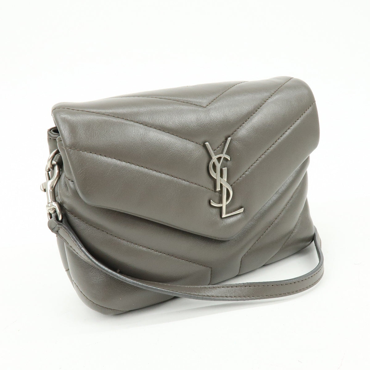 Saint Laurent Loulou Matelasse Chevron Leather Gray Leather Shoulder Bag Bag (Pre-Owned)