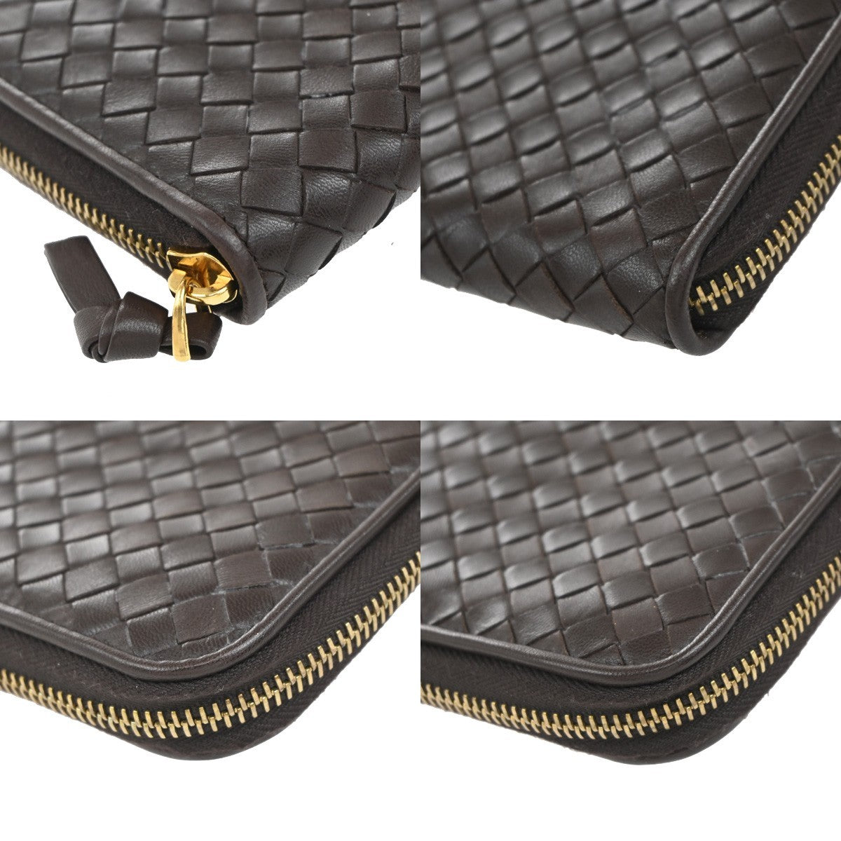 Bottega Veneta Intrecciato Long Zip Leather Brown Leather Wallets Accessory (Pre-Owned)
