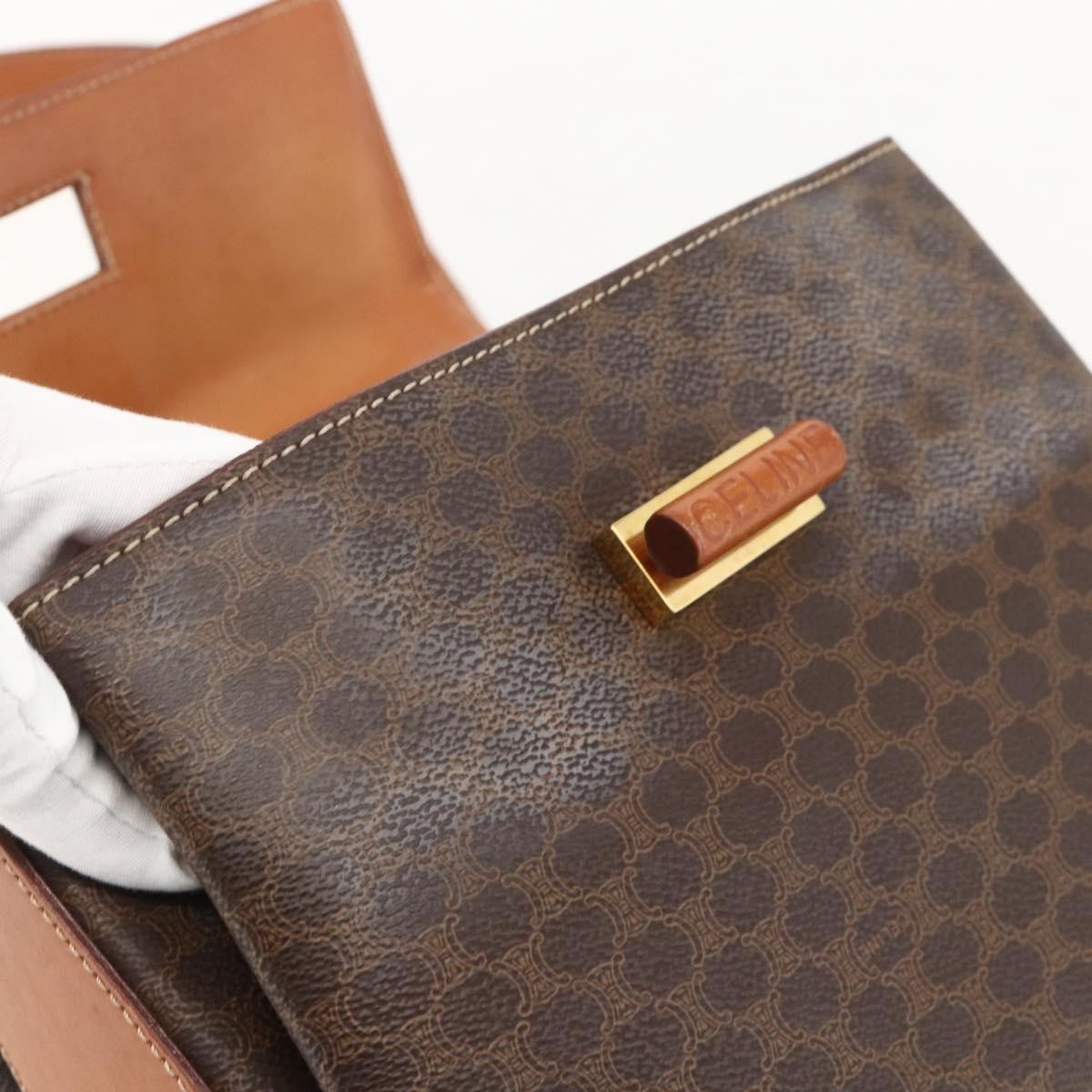 Celine Vintage Convertible Top Handle Macadam Coated Canvas Brown Pvc Handbag (Pre-Owned)