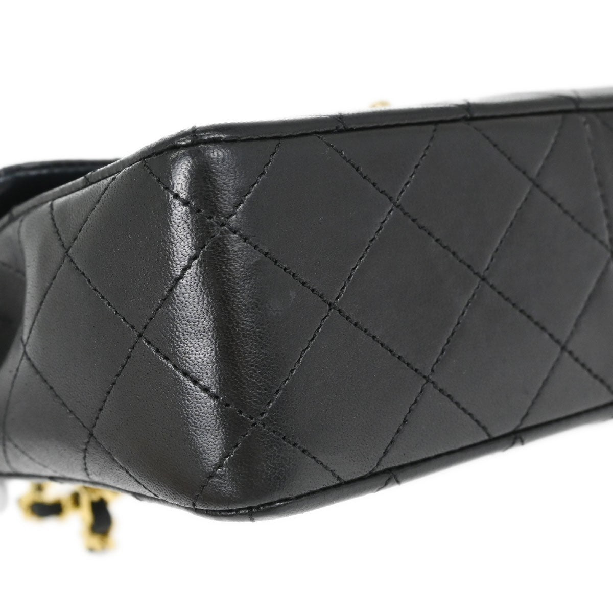 Chanel Vintage Square Classic Single Flap Quilted Lambskin Black Leather Handbag (Pre-Owned)