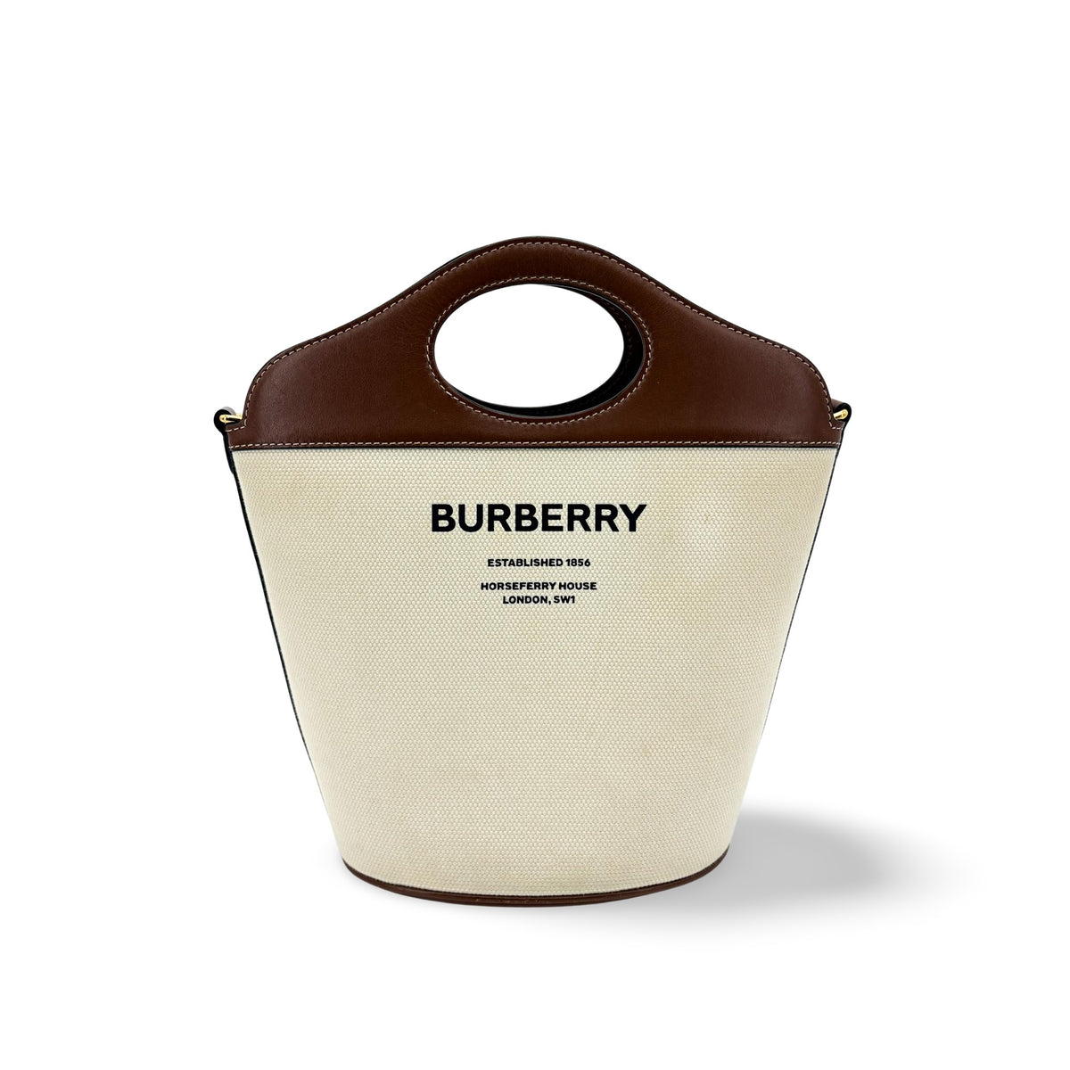Burberry Pocket Bucket Canvas With Leather Black Canvas Handbag (Pre-Owned)