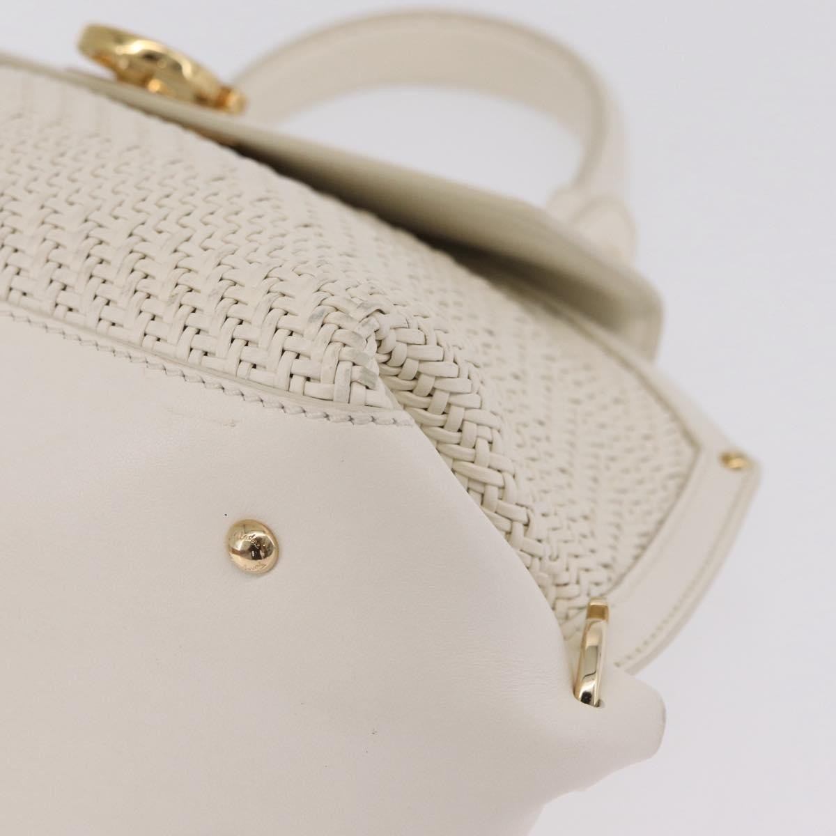 Salvatore Ferragamo Sofia Satchel Woven Leather White Leather Handbag (Pre-Owned)